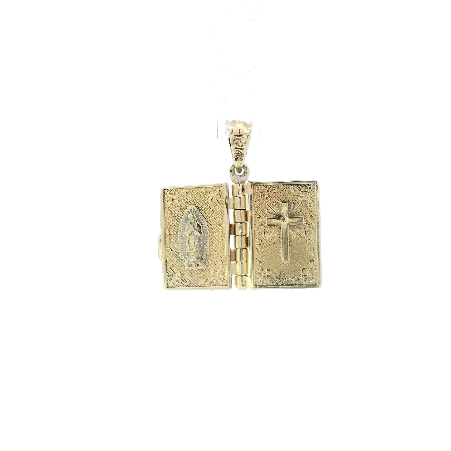 14K Yellow Gold Bible With Verses Pendant