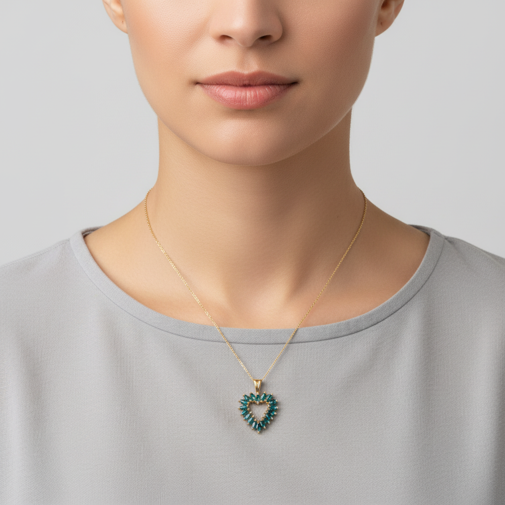 10K Yellow Gold Sapphire Heart Pendant