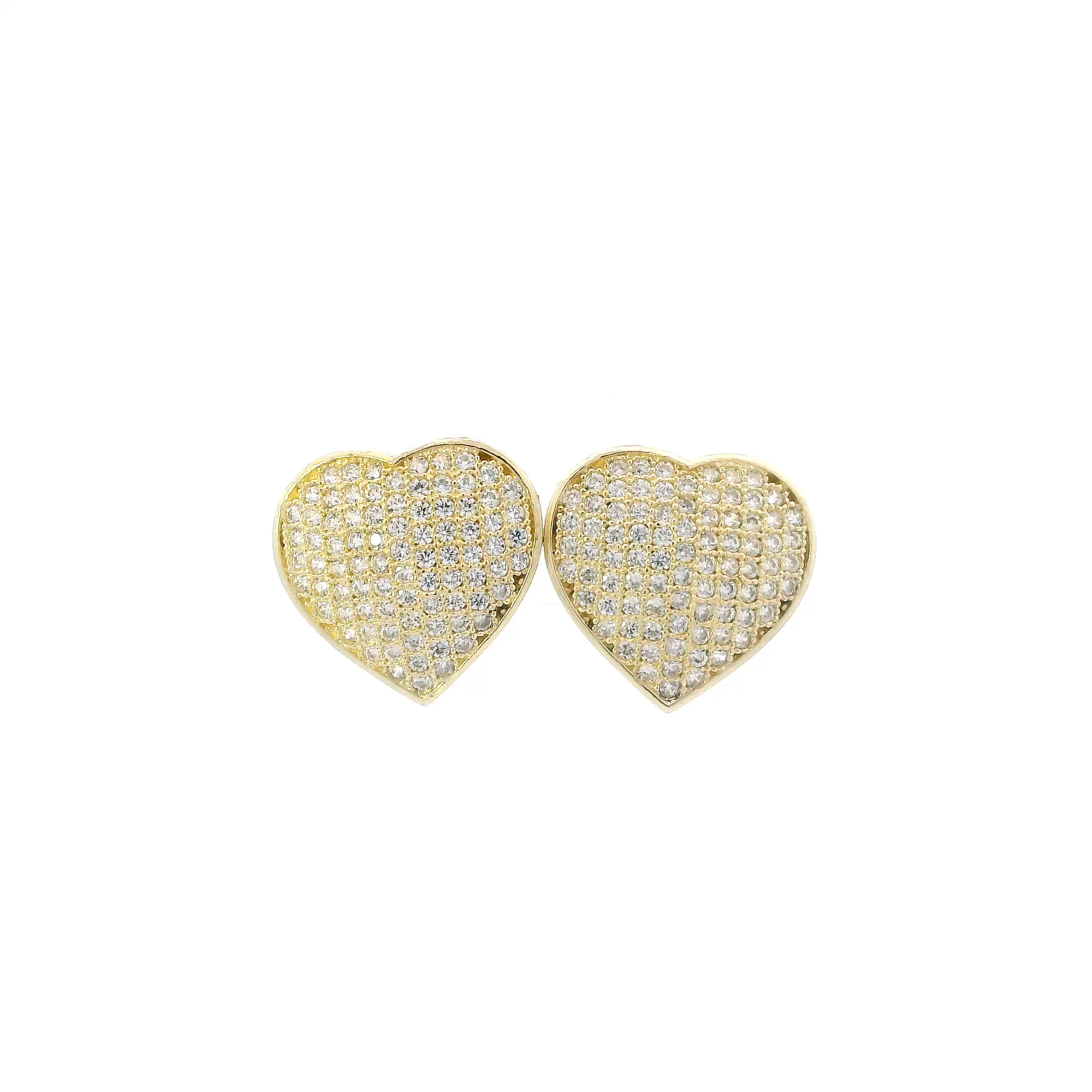 10K Yellow Gold Pave Heart Stud Earrings