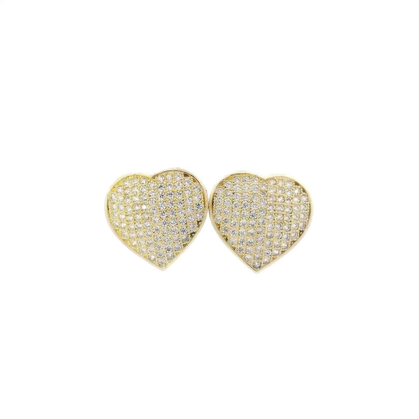 10K Yellow Gold Pave Heart Stud Earrings