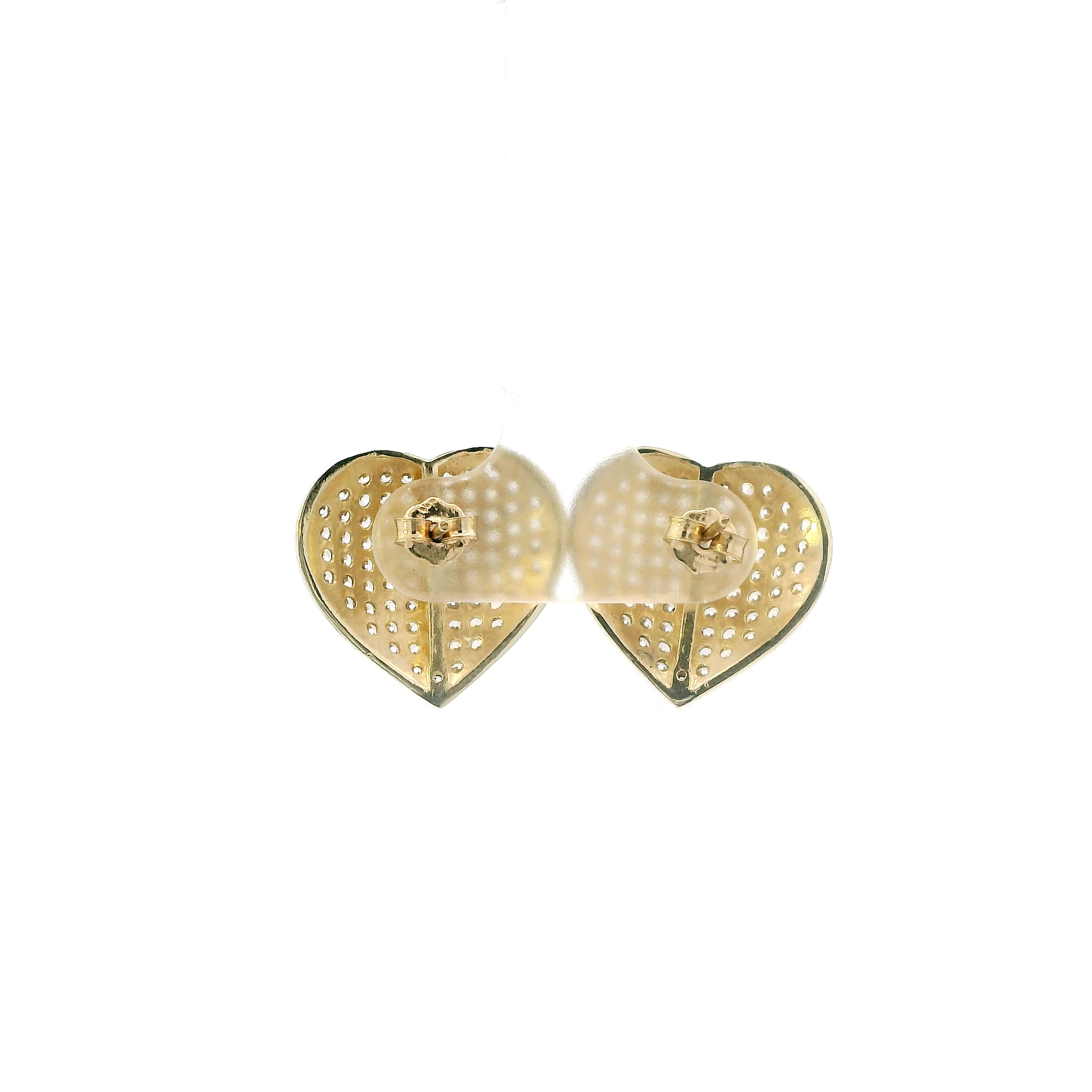 10K Yellow Gold Pave Heart Stud Earrings