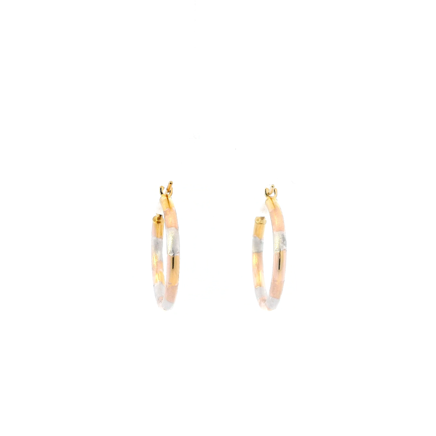 10K Tri Color Striped hoop Earrings