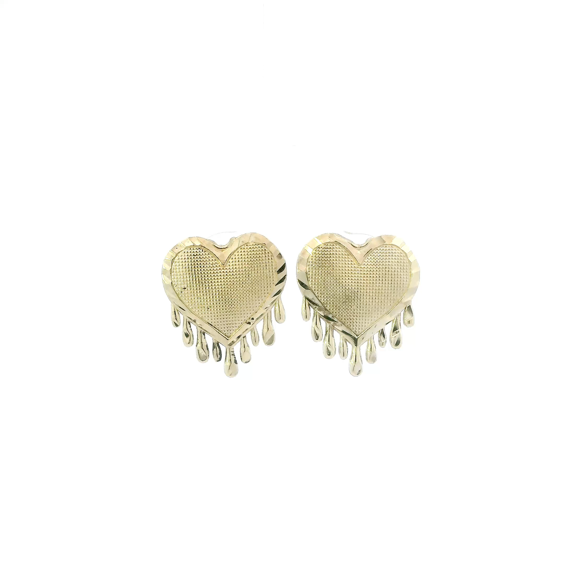 10K Yellow Gold Dripping Heart Stud Earrings