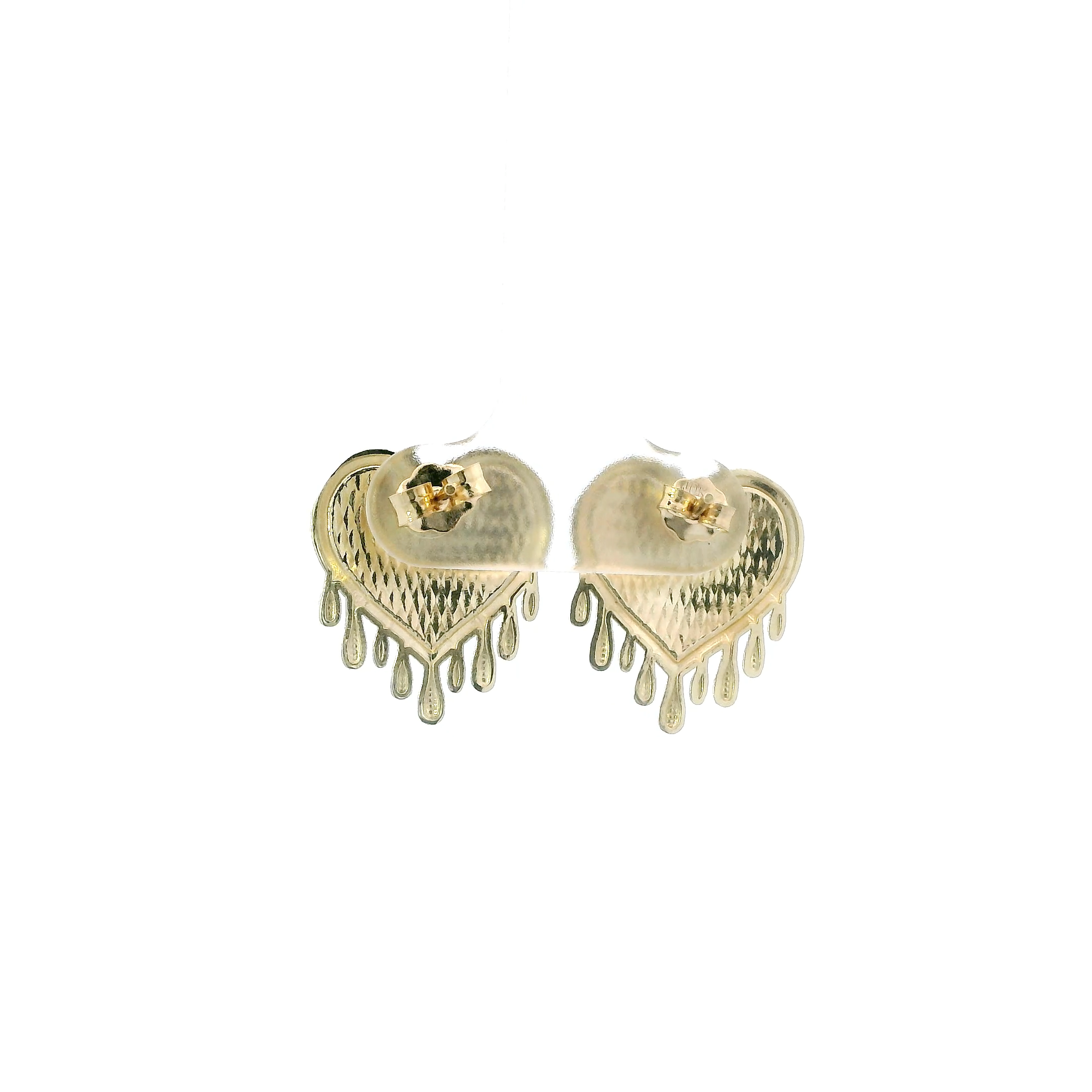 10K Yellow Gold Dripping Heart Stud Earrings