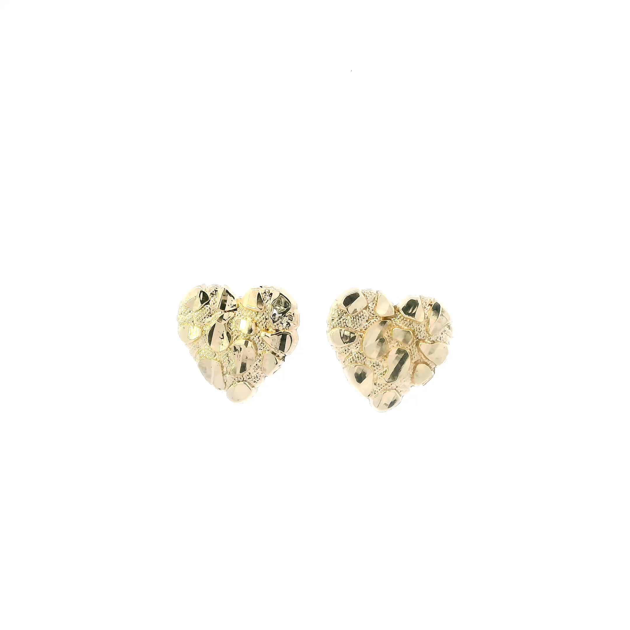 10K Yellow Gold Nugget Heart Earrings