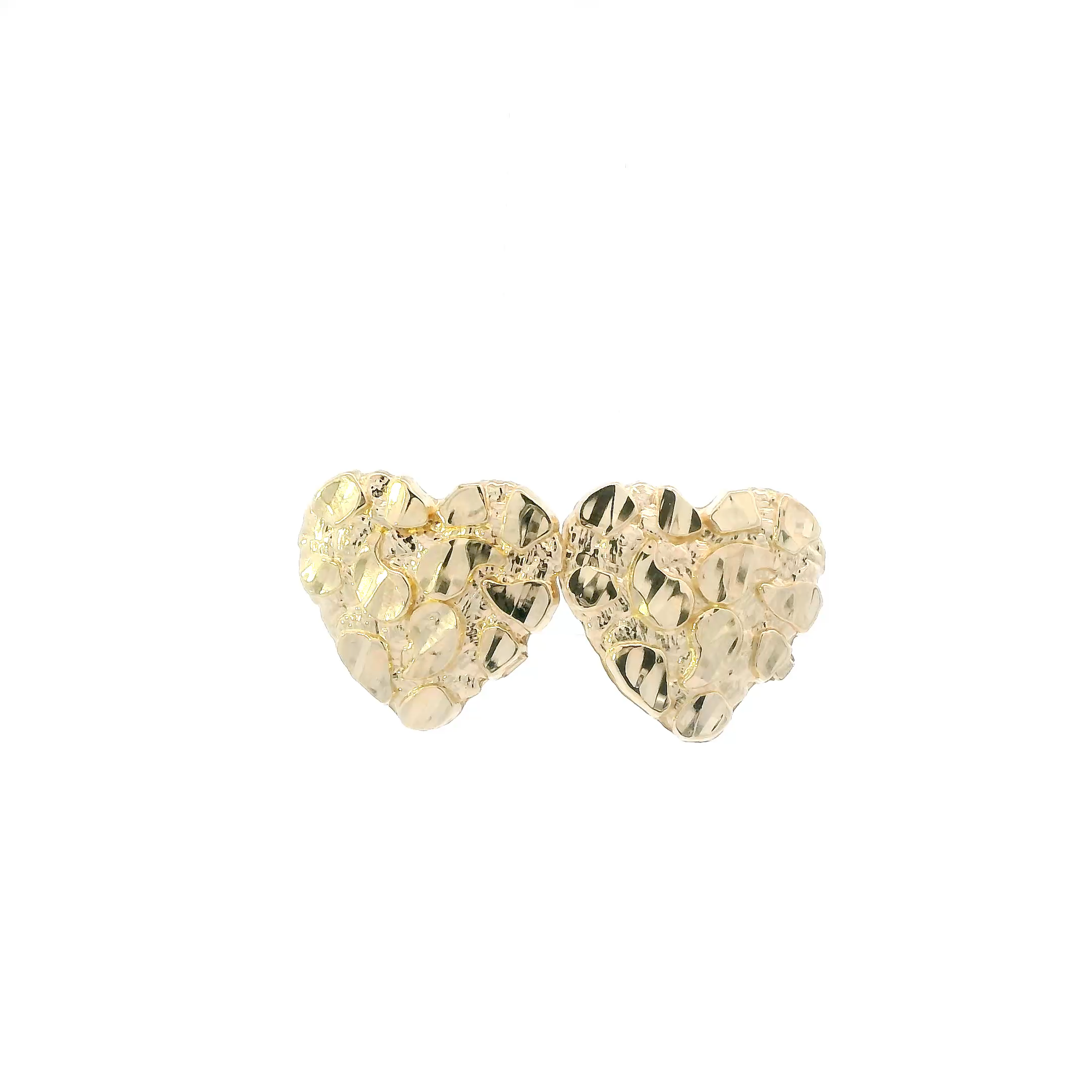 10K Yellow Gold Nugget Heart Earrings