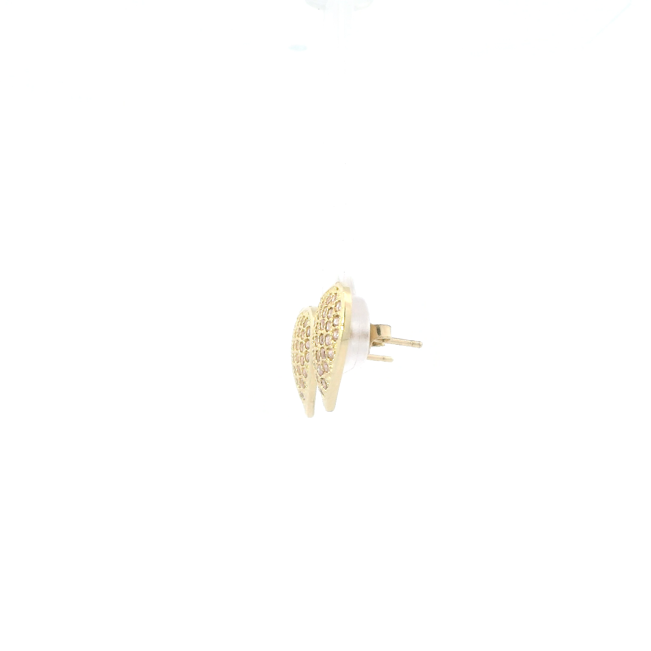 10K Yellow Gold Pink Pave Cubic Zirconia Heart Stud Earrings