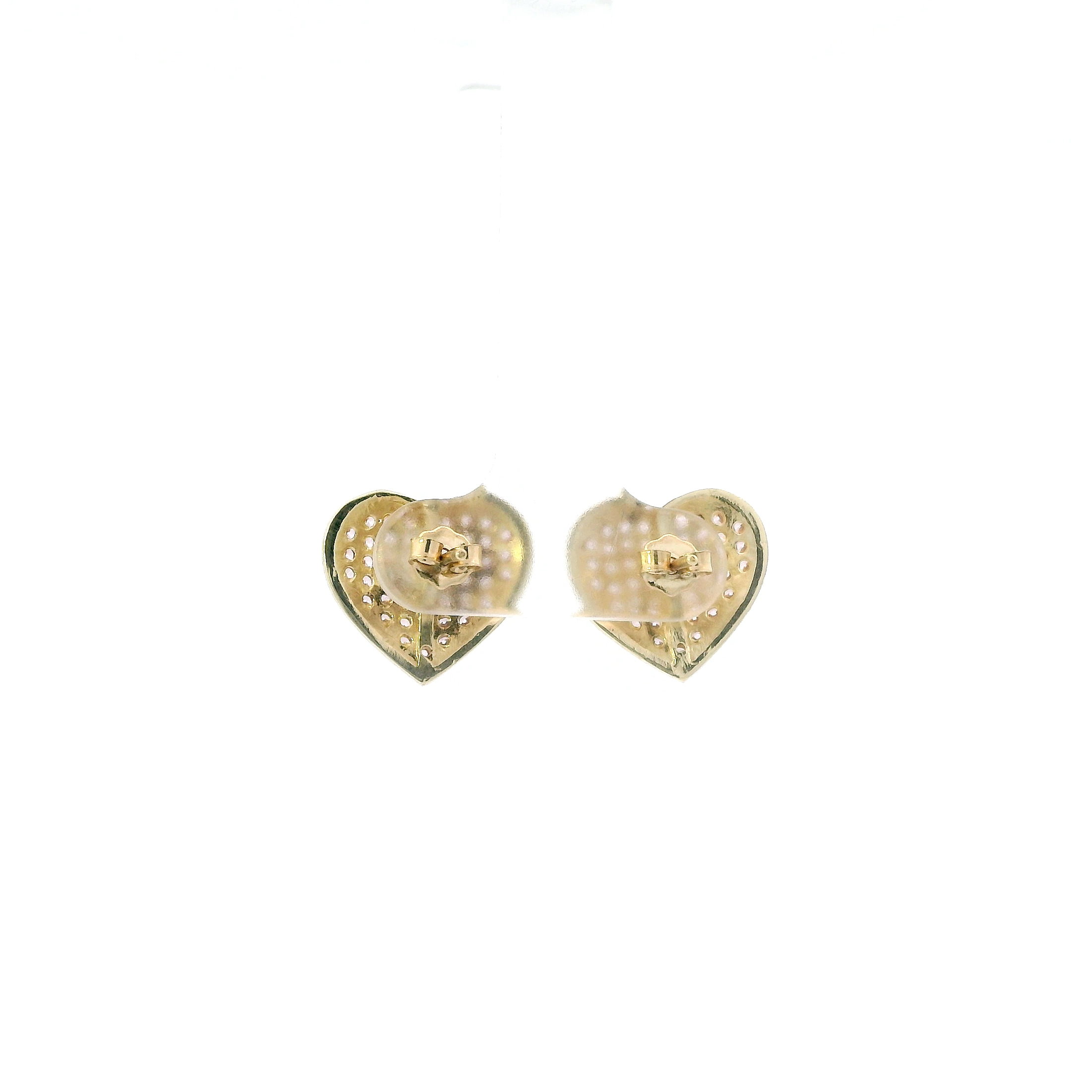10K Yellow Gold Pink Pave Cubic Zirconia Heart Stud Earrings