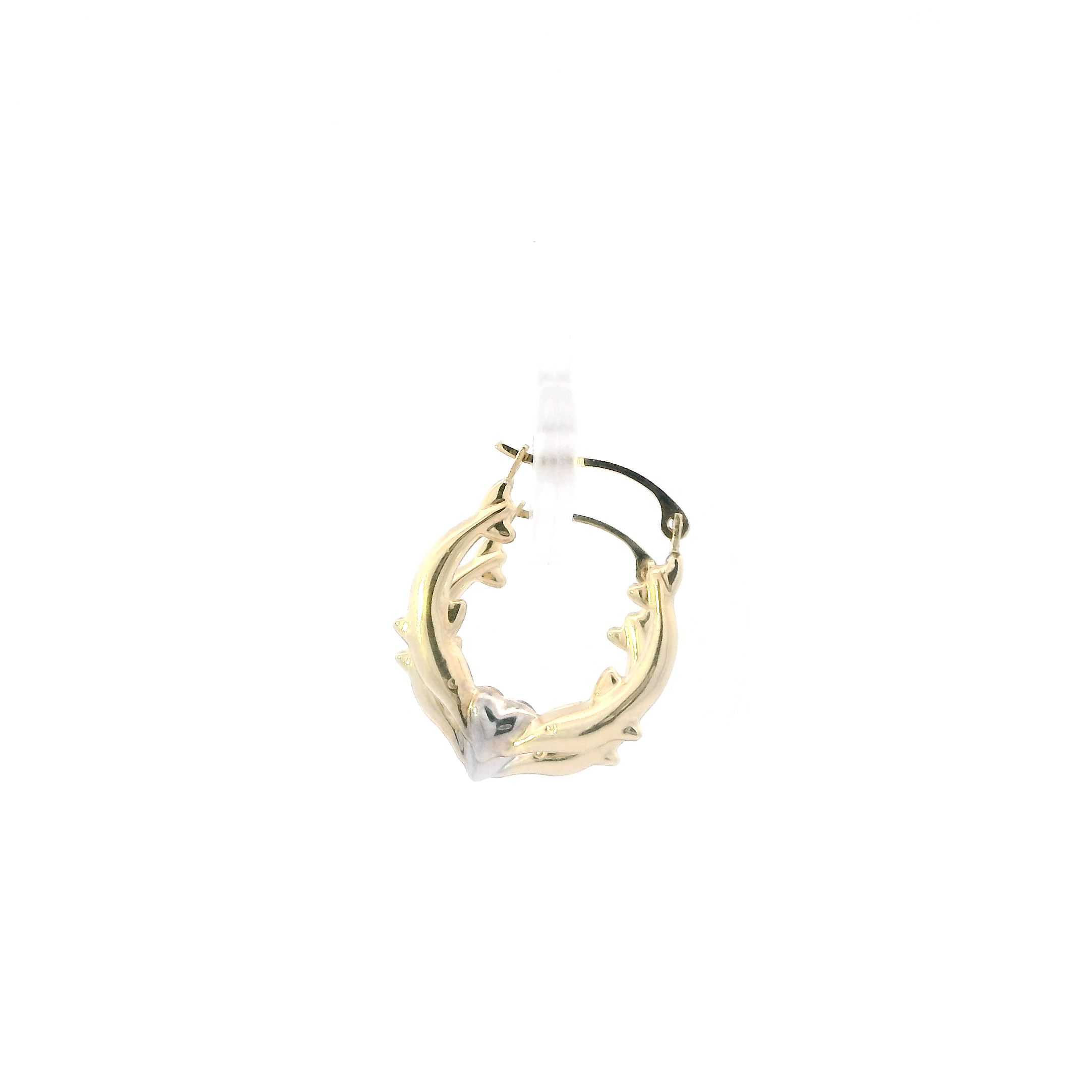 10K Yellow & White Gold Double Dolphin & Heart Hoop Earrings