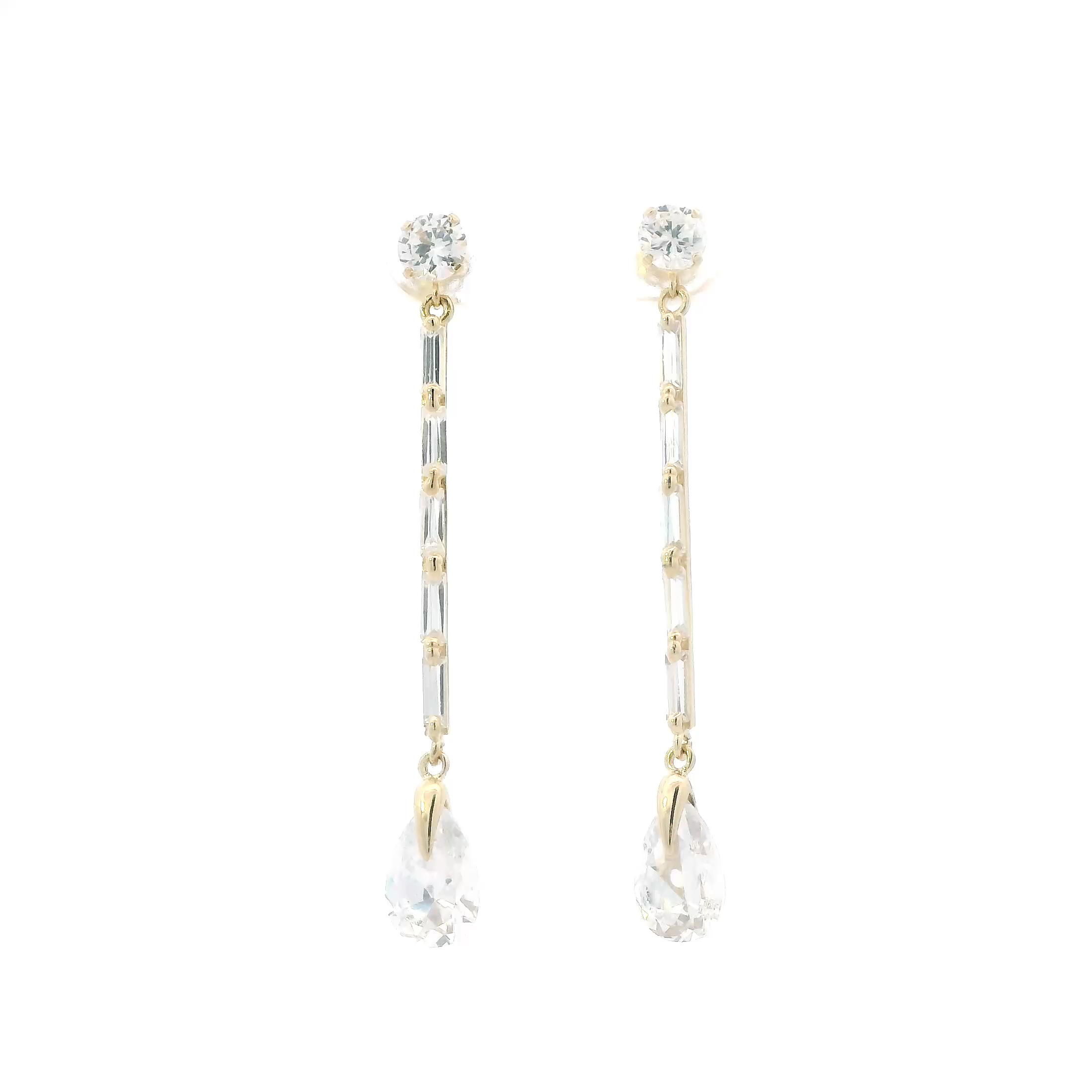 14K Yellow Gold Cubic Zirconia Dangle Bar Earrings