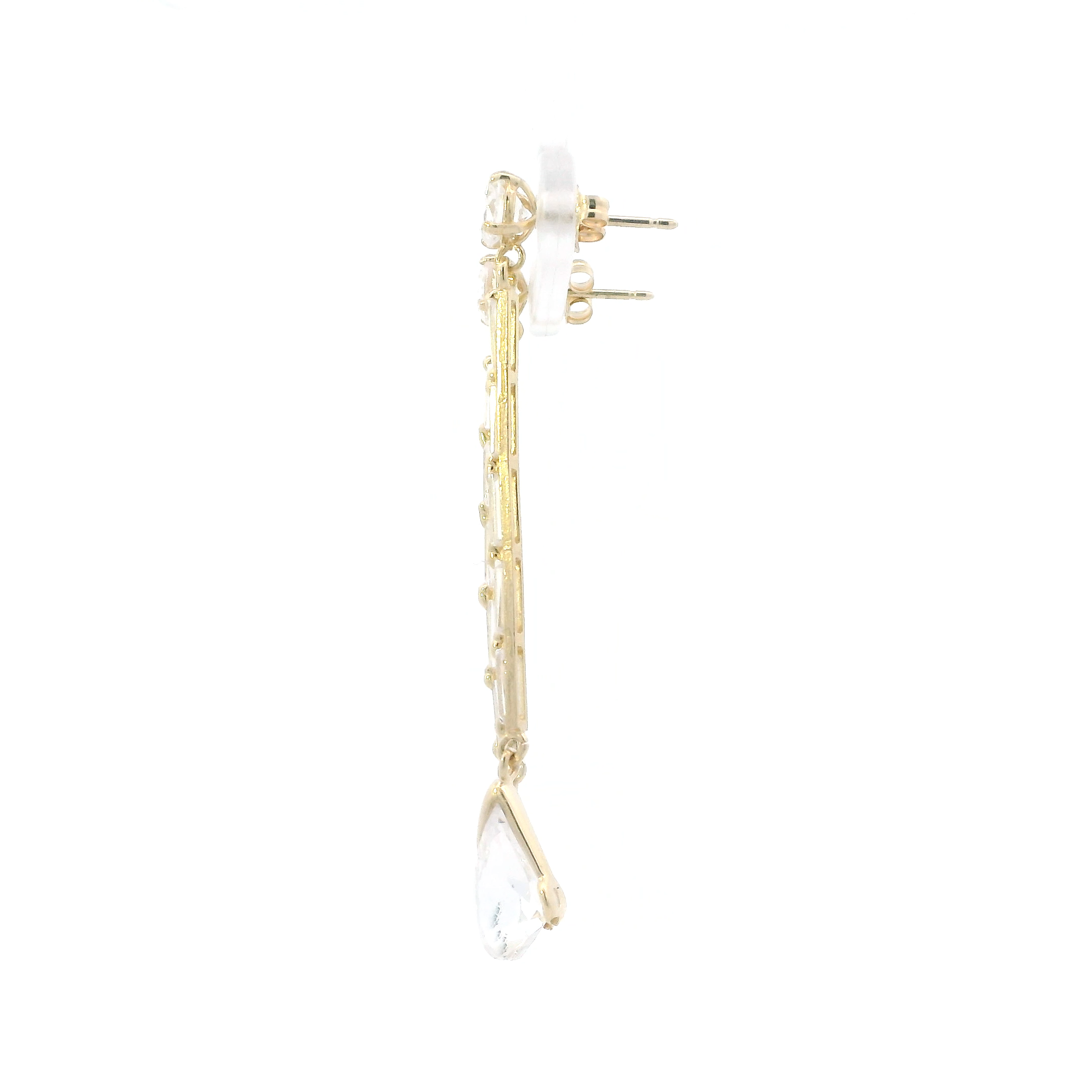 14K Yellow Gold Cubic Zirconia Dangle Bar Earrings
