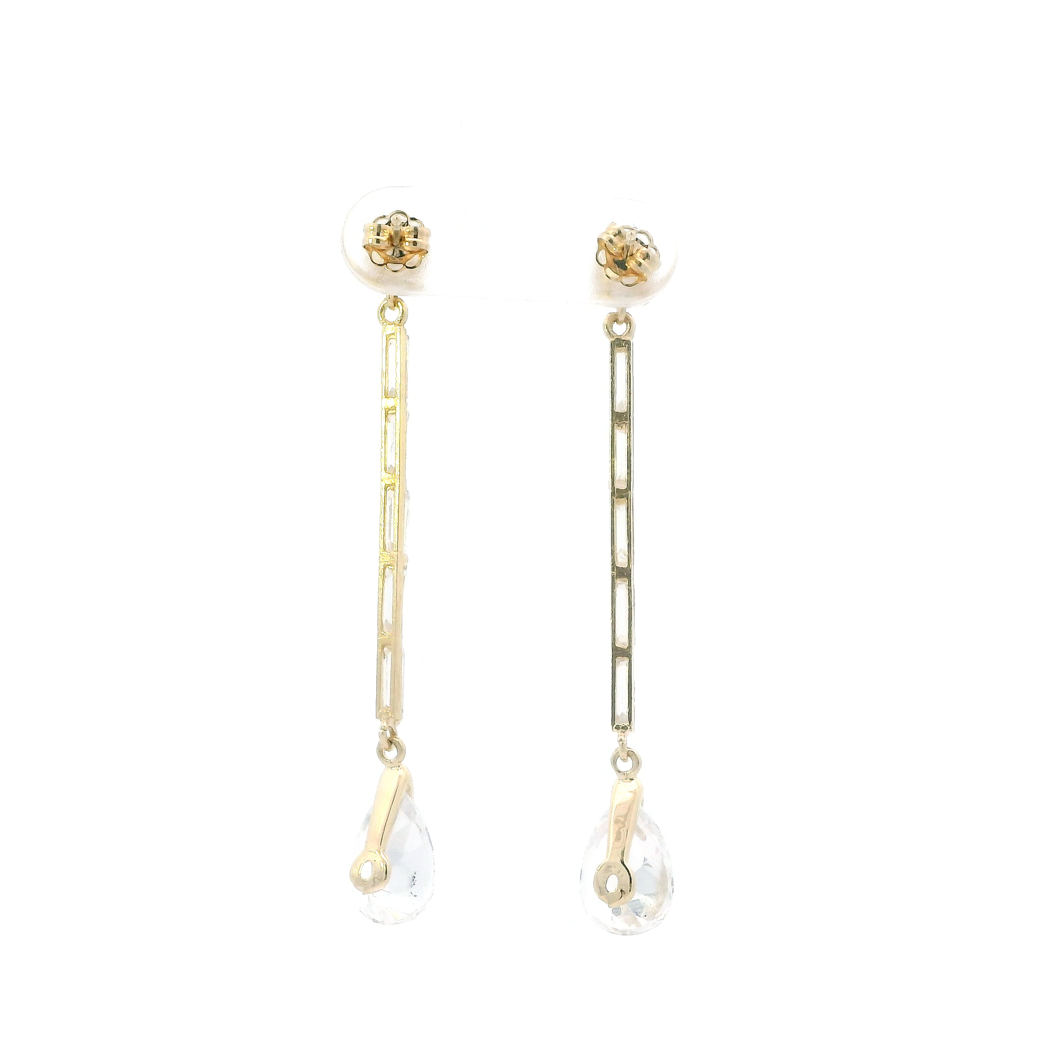 14K Yellow Gold Cubic Zirconia Dangle Bar Earrings