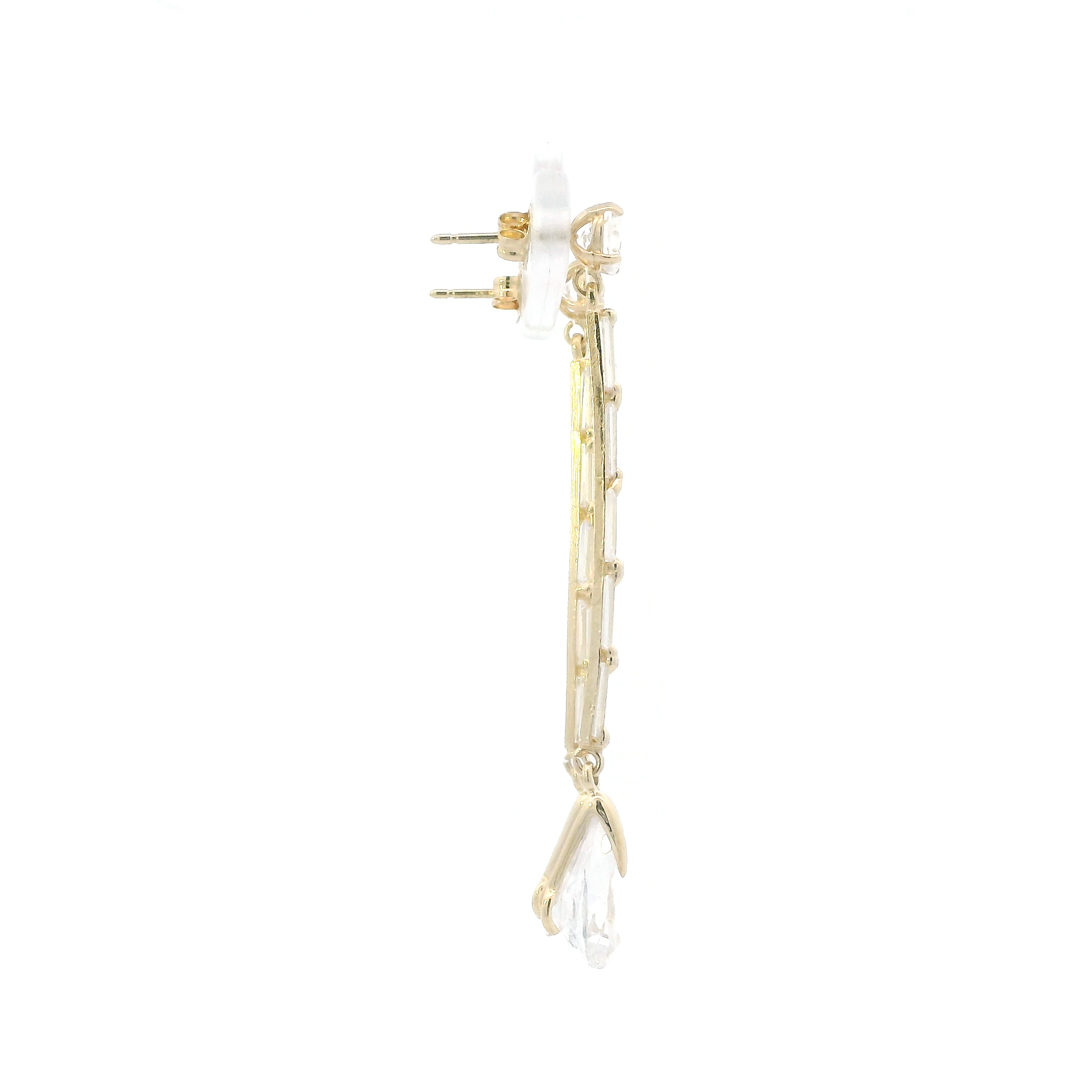 14K Yellow Gold Cubic Zirconia Dangle Bar Earrings