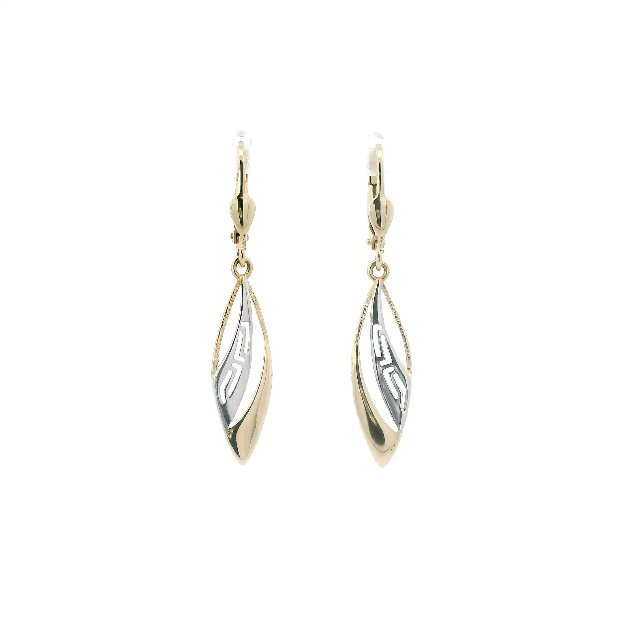 14K Yellow & White Gold Marquise Shape Dangle Earrings