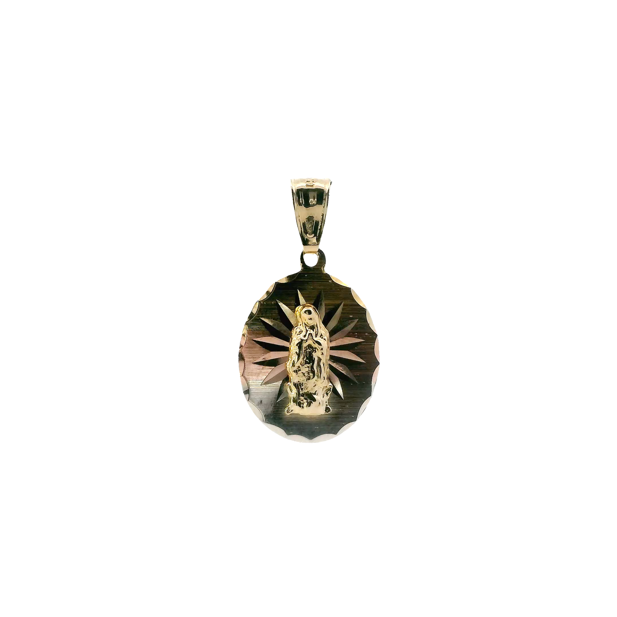 14K Tri Color Oval Virgin Mary Pendant