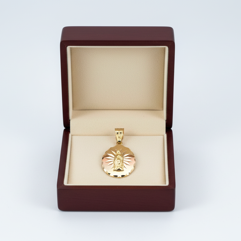 14K Tri Color Oval Virgin Mary Pendant