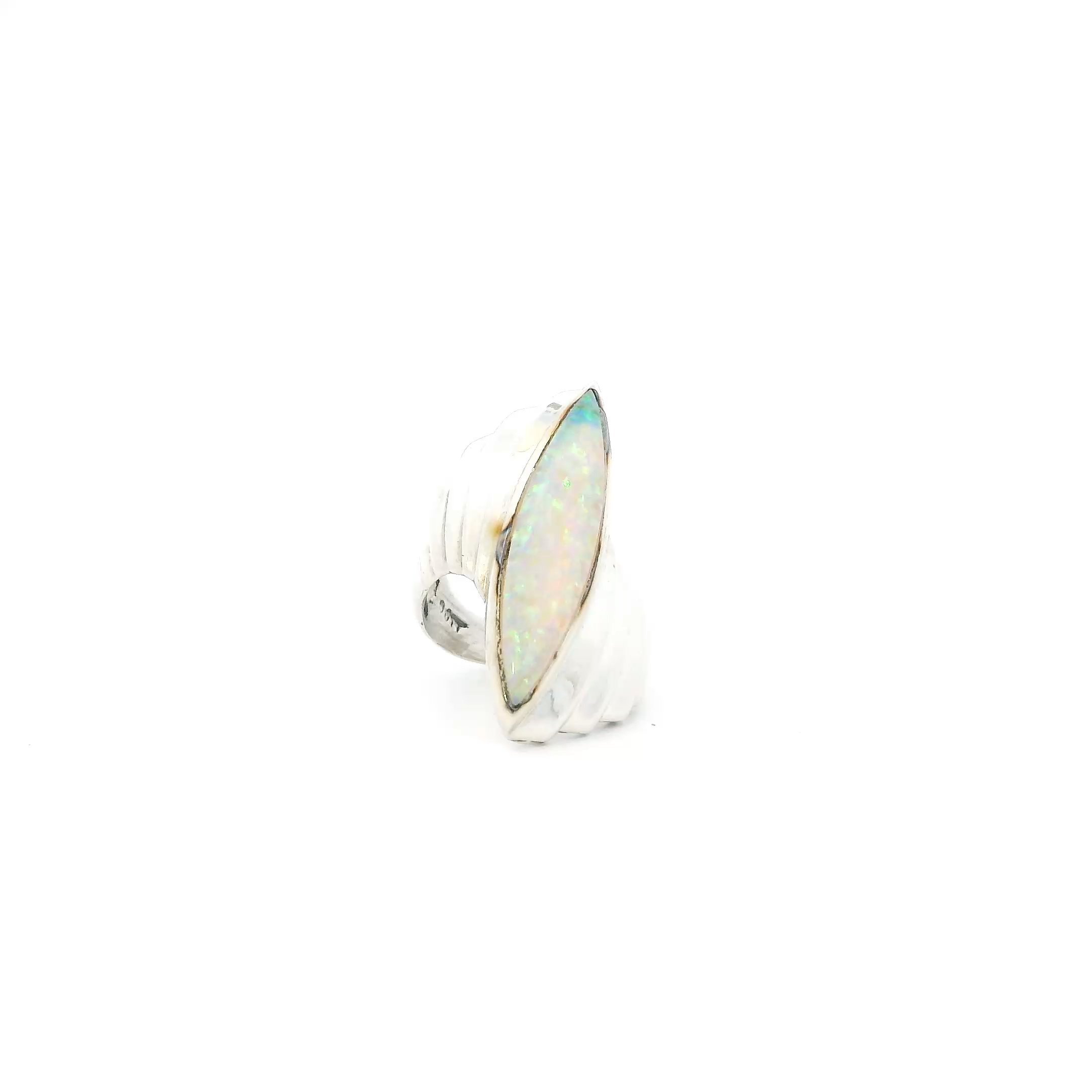 Sterling Silver Signed Oblong Opal Sterling Silver Ring