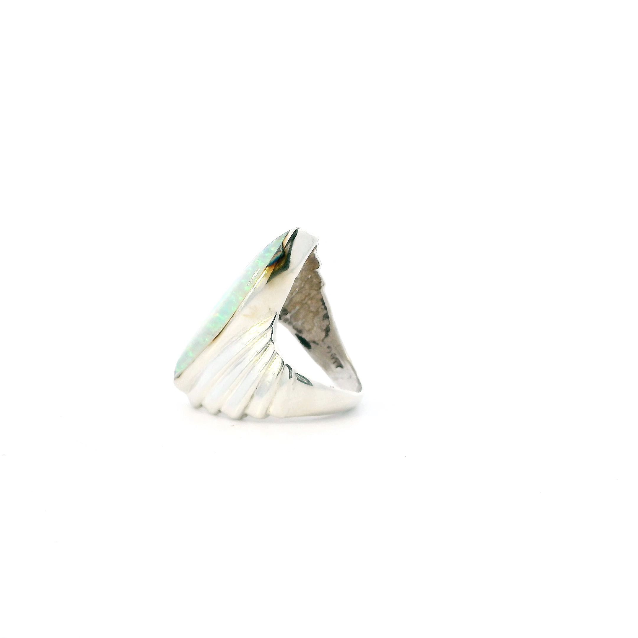 Sterling Silver Signed Oblong Opal Sterling Silver Ring