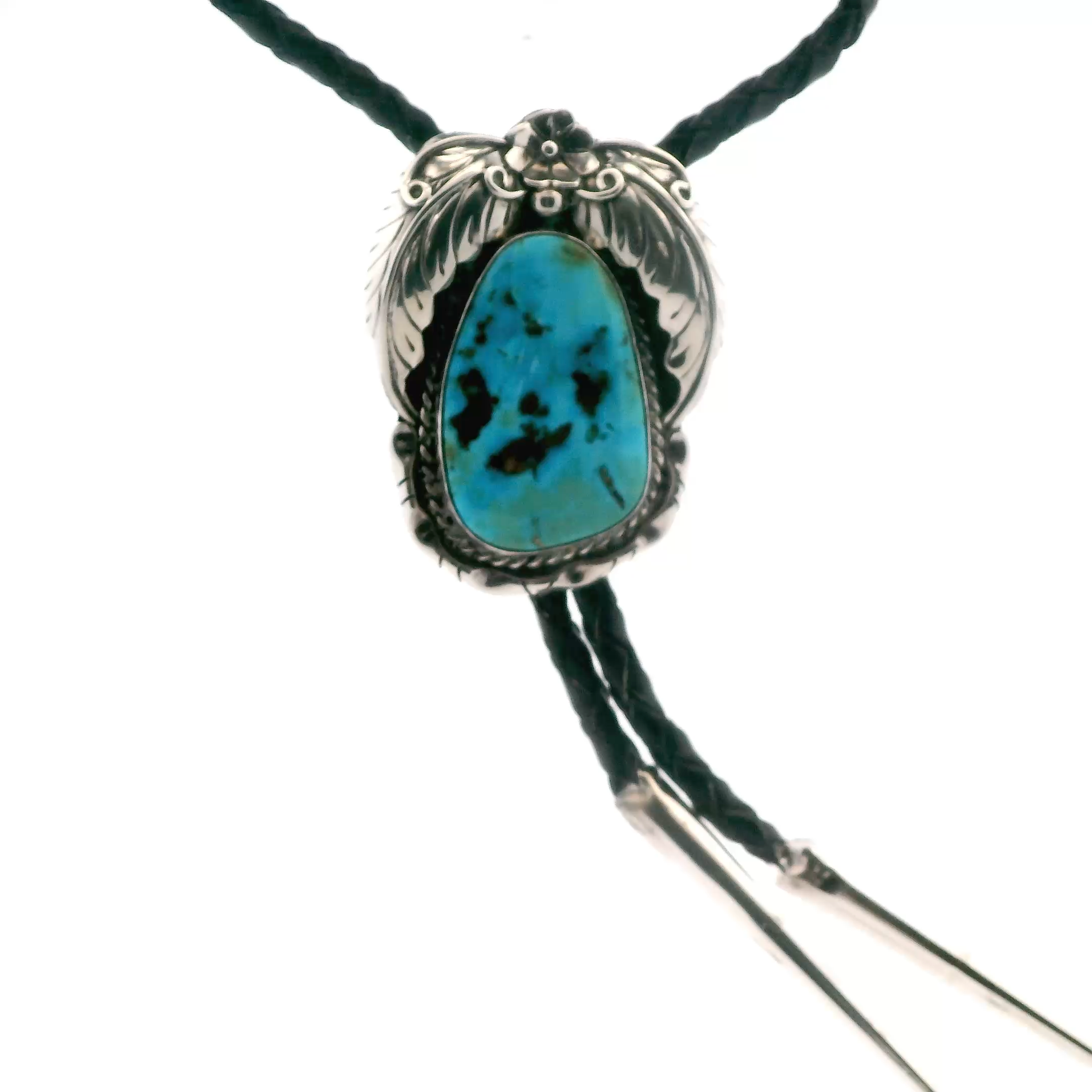Vintage South West sterling Silver Bolo Necklace & Turquoise Pendant