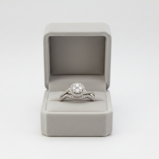 10K White Gold Diamond Women's Engagement & Wedding Ring Set - 0.50ct