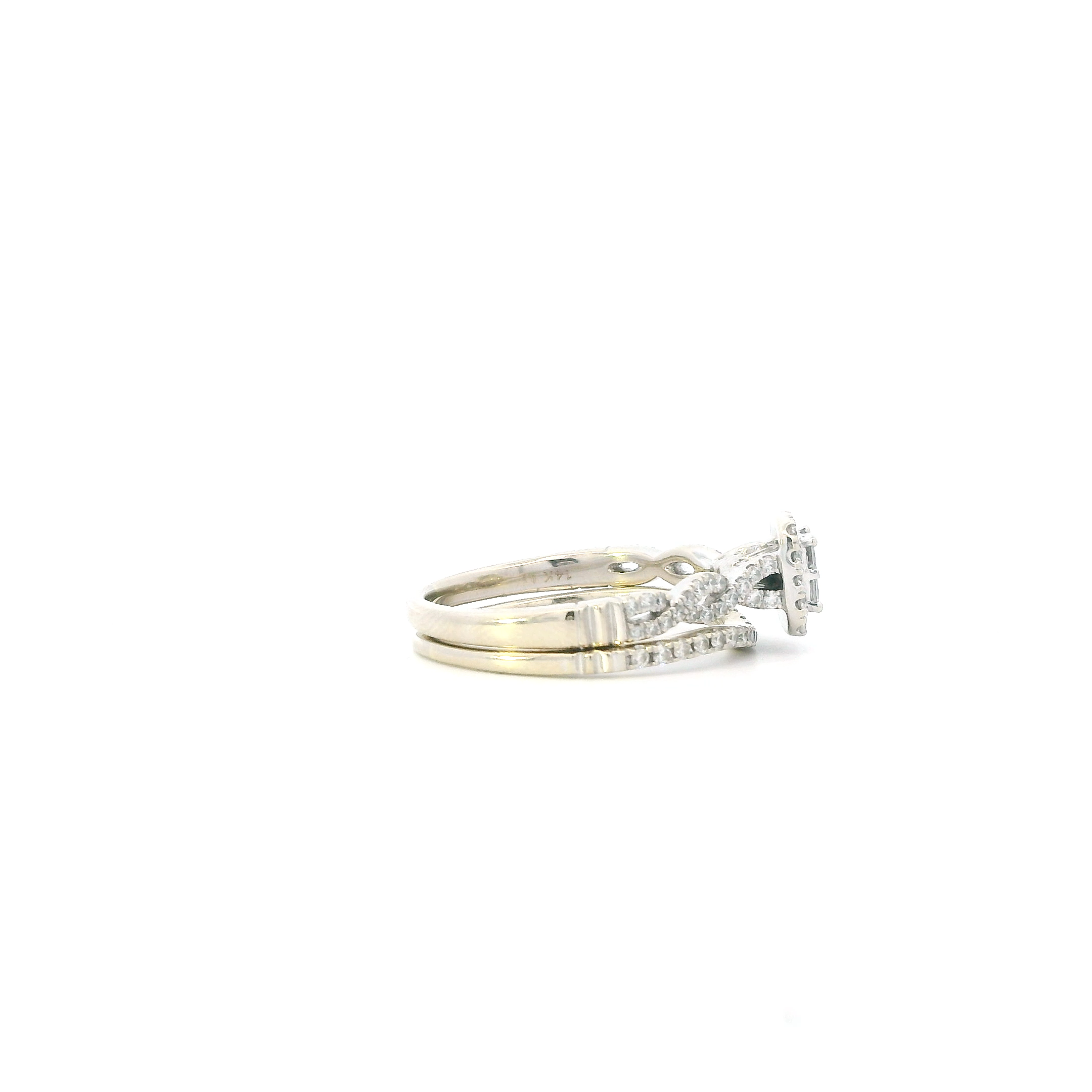 Disney 14K White Gold Diamond Cinderella Engagement & Wedding Ring Set - 0.92ct