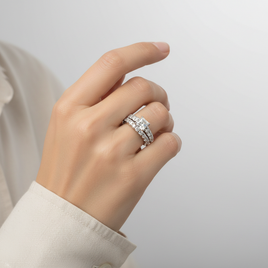 14K White Gold Diamond Engagement & Wedding Ring Set - 2.14ct