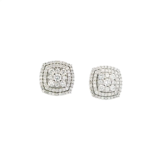 10K White Gold Diamond Square Stud Earrings - 0.91ct