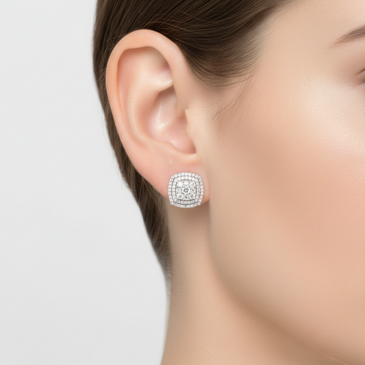 10K White Gold Diamond Square Stud Earrings - 0.91ct