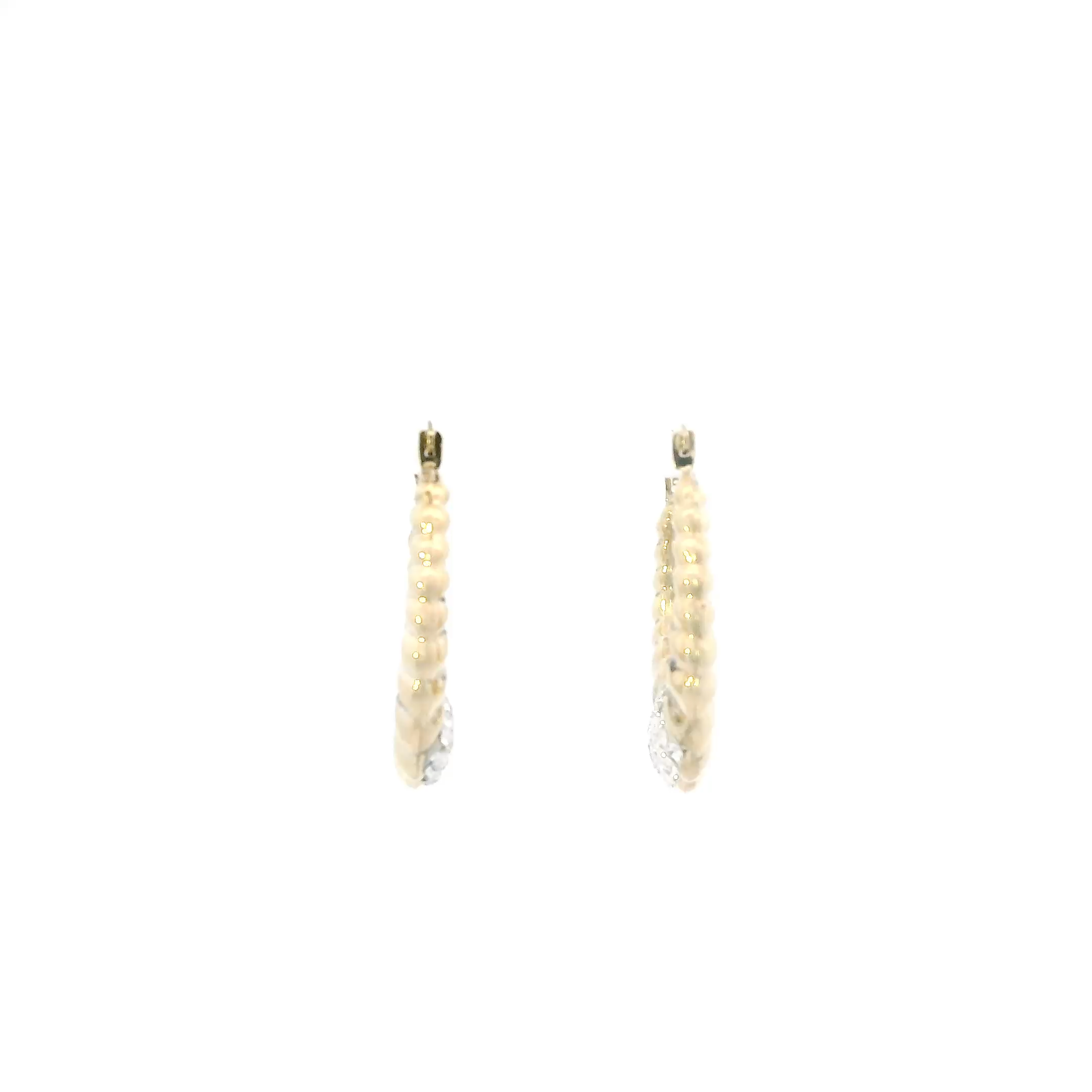 10K Yellow Pave Crystal Scalloped Hoop Earrings