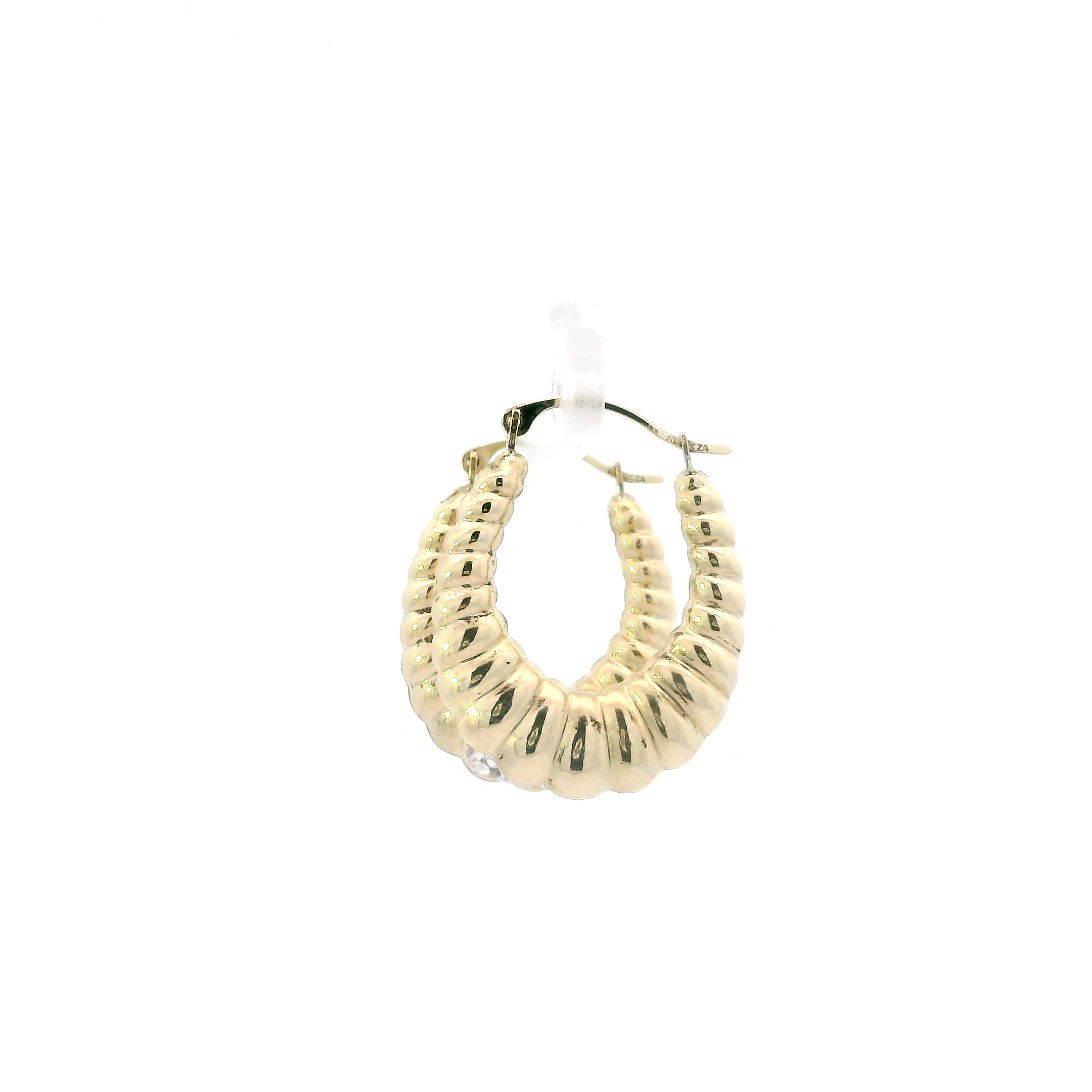 10K Yellow Pave Crystal Scalloped Hoop Earrings