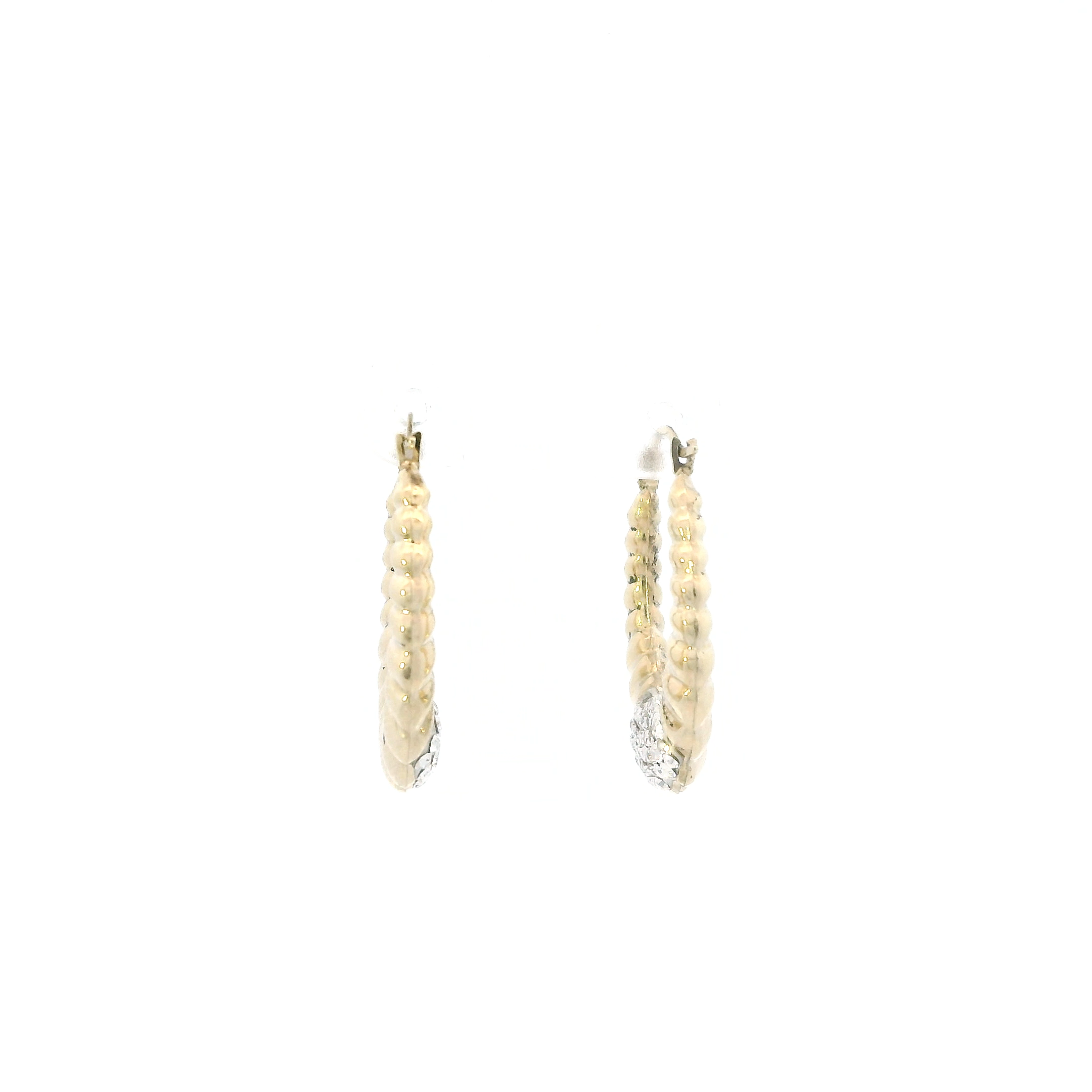 10K Yellow Pave Crystal Scalloped Hoop Earrings