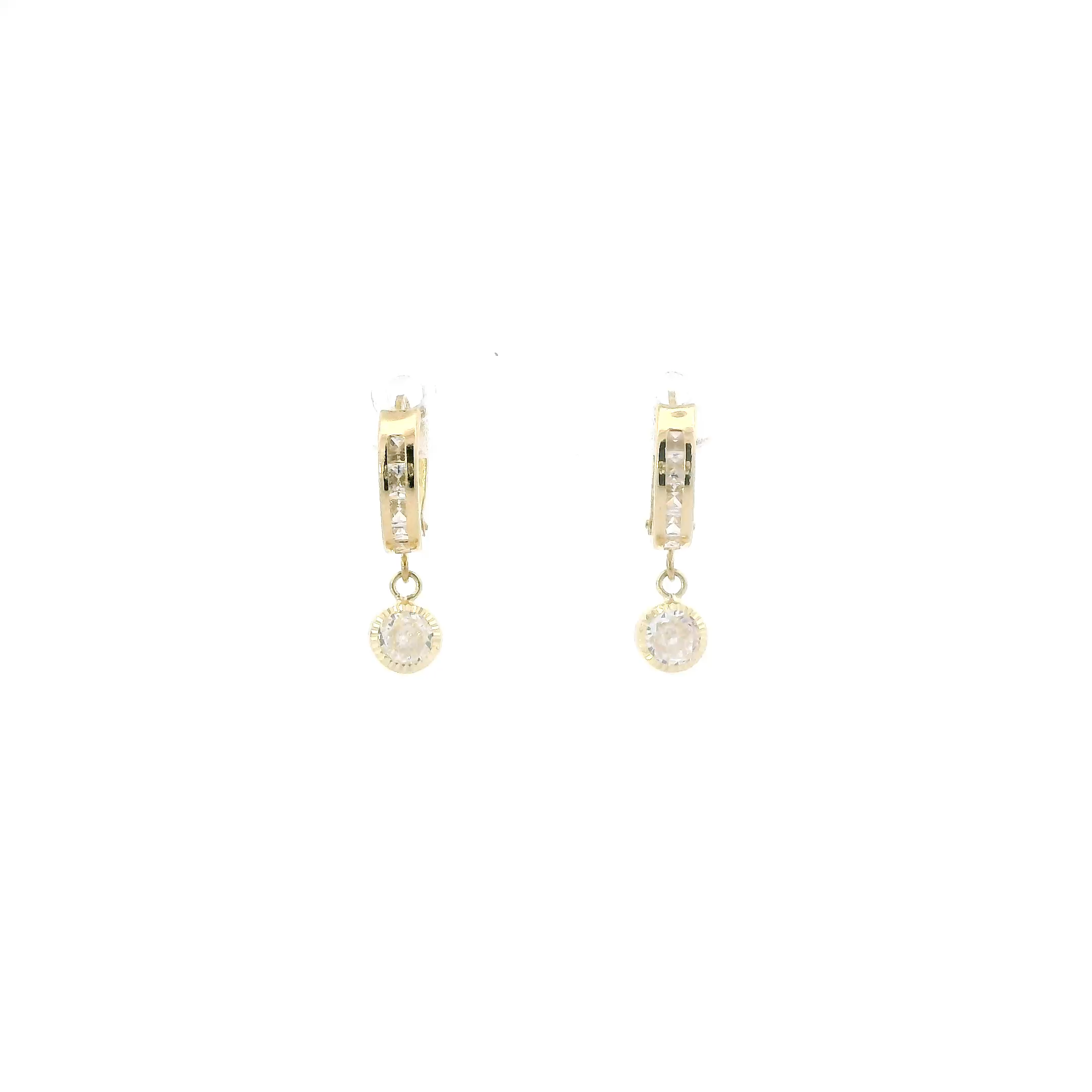 10K Yellow Gold Round dangle Huggie Hoop Earring