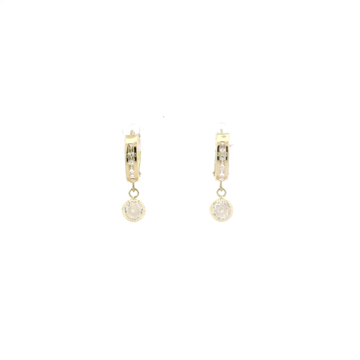 10K Yellow Gold Round dangle Huggie Hoop Earring