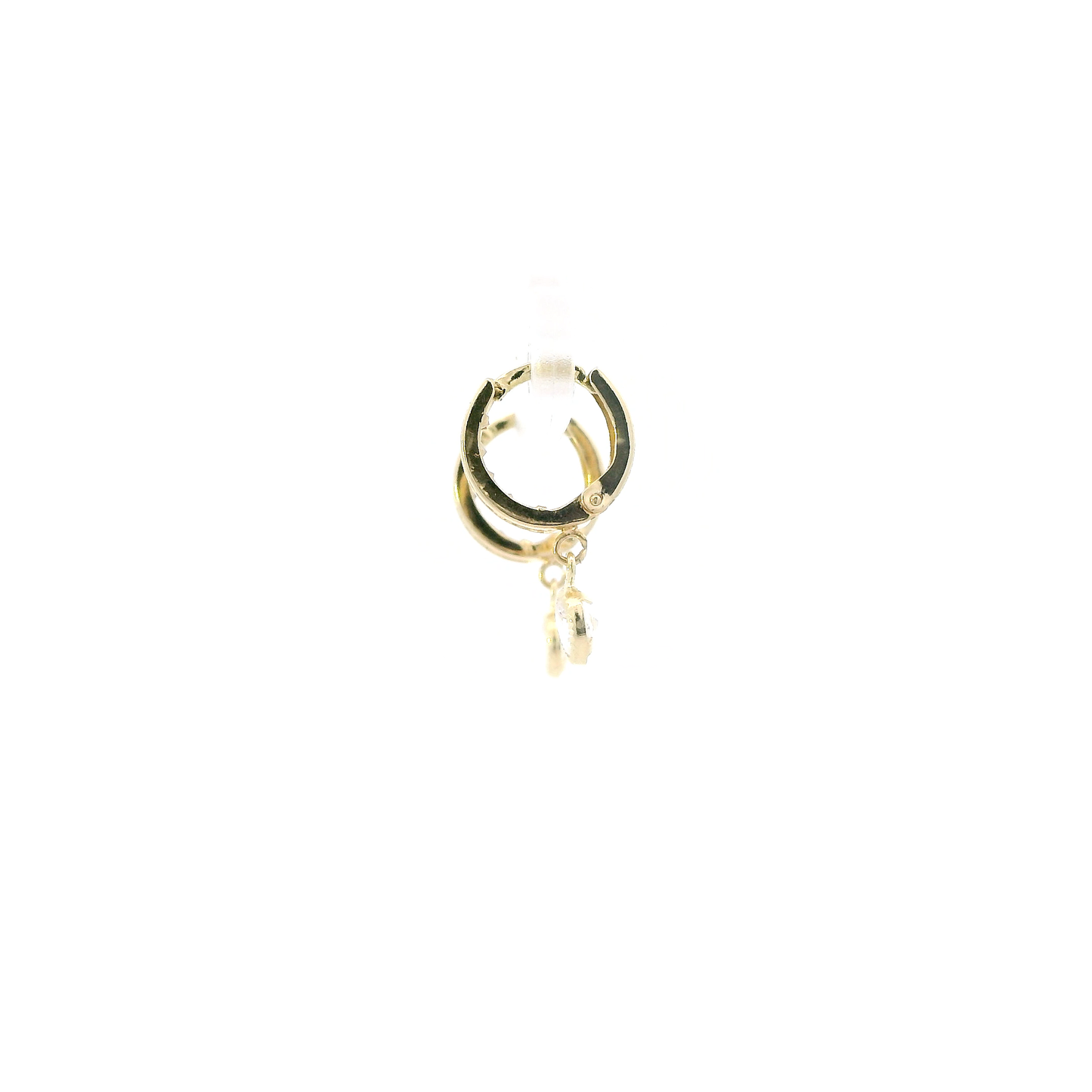 10K Yellow Gold Round dangle Huggie Hoop Earring
