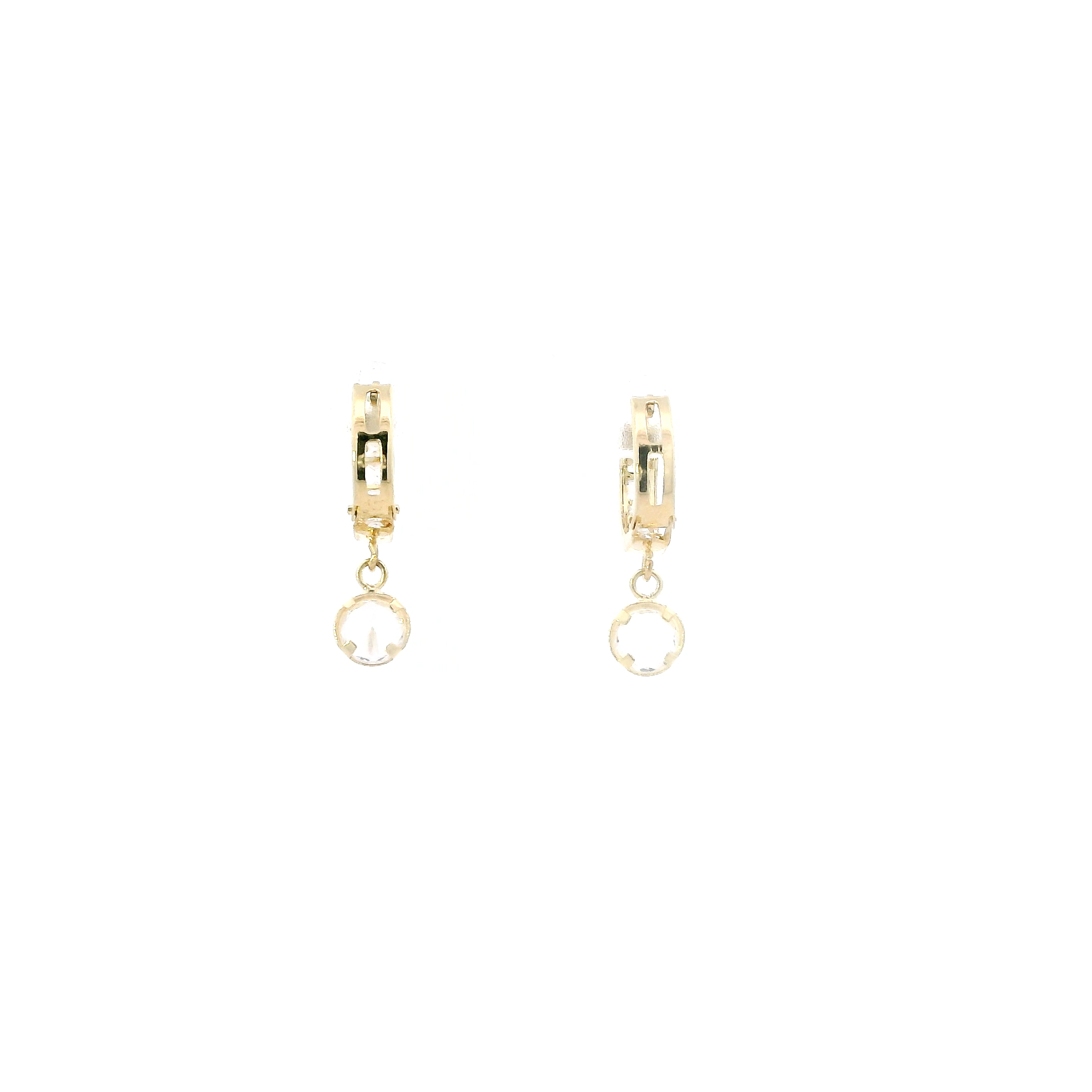 10K Yellow Gold Round dangle Huggie Hoop Earring