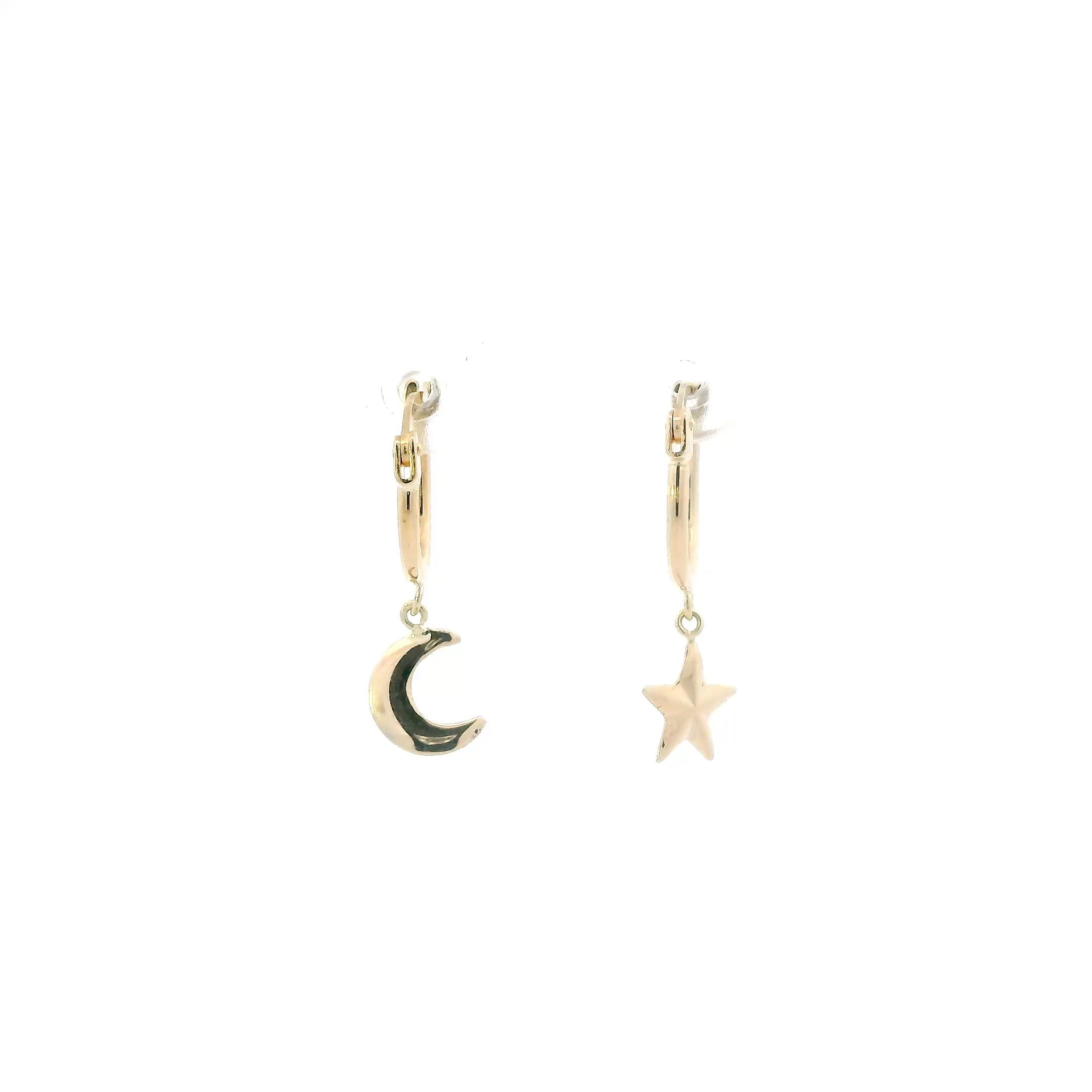 10K Yellow Gold Star & Moon Hoop Earrings