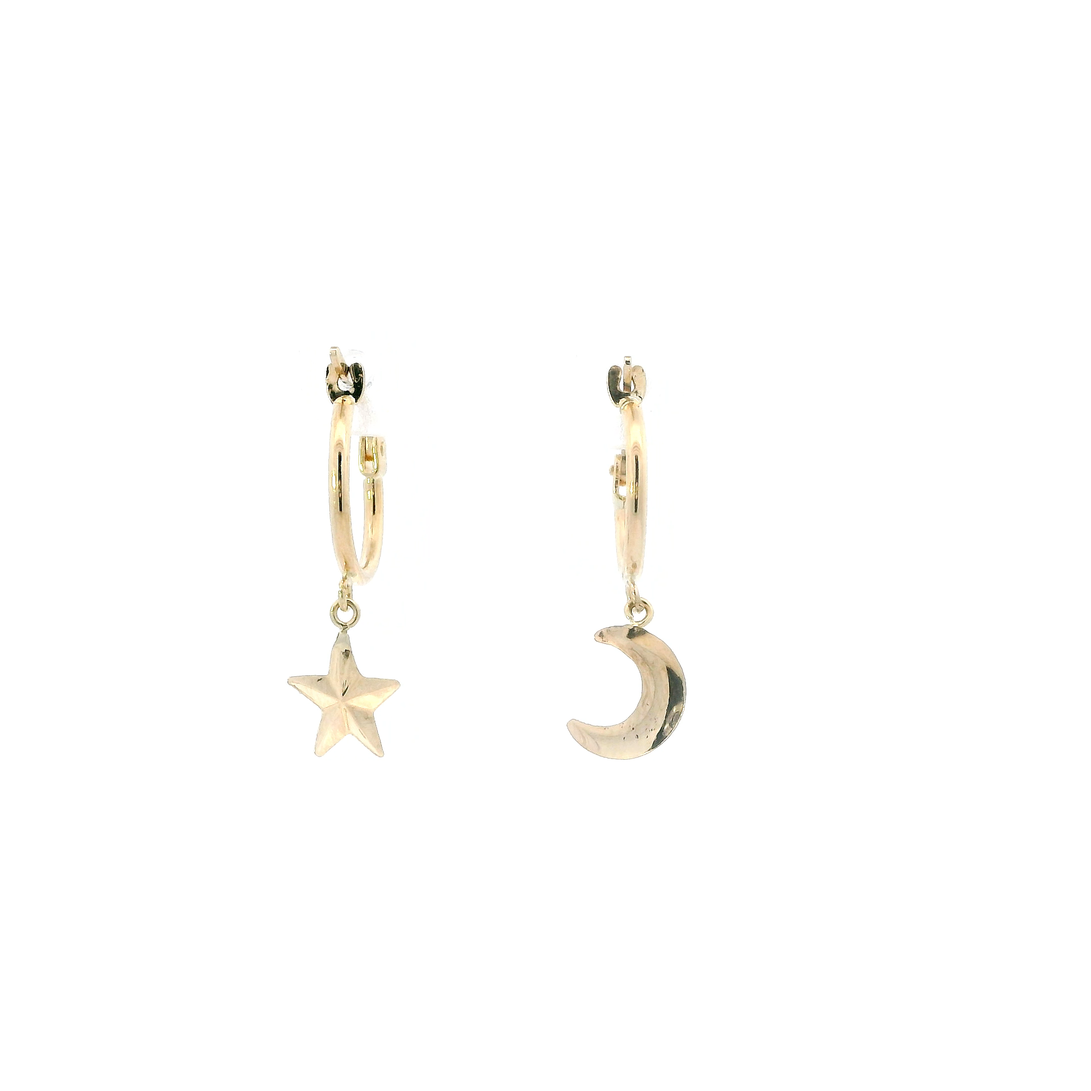 10K Yellow Gold Star & Moon Hoop Earrings