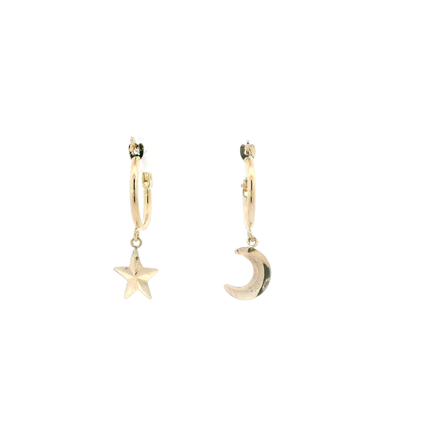 10K Yellow Gold Star & Moon Hoop Earrings