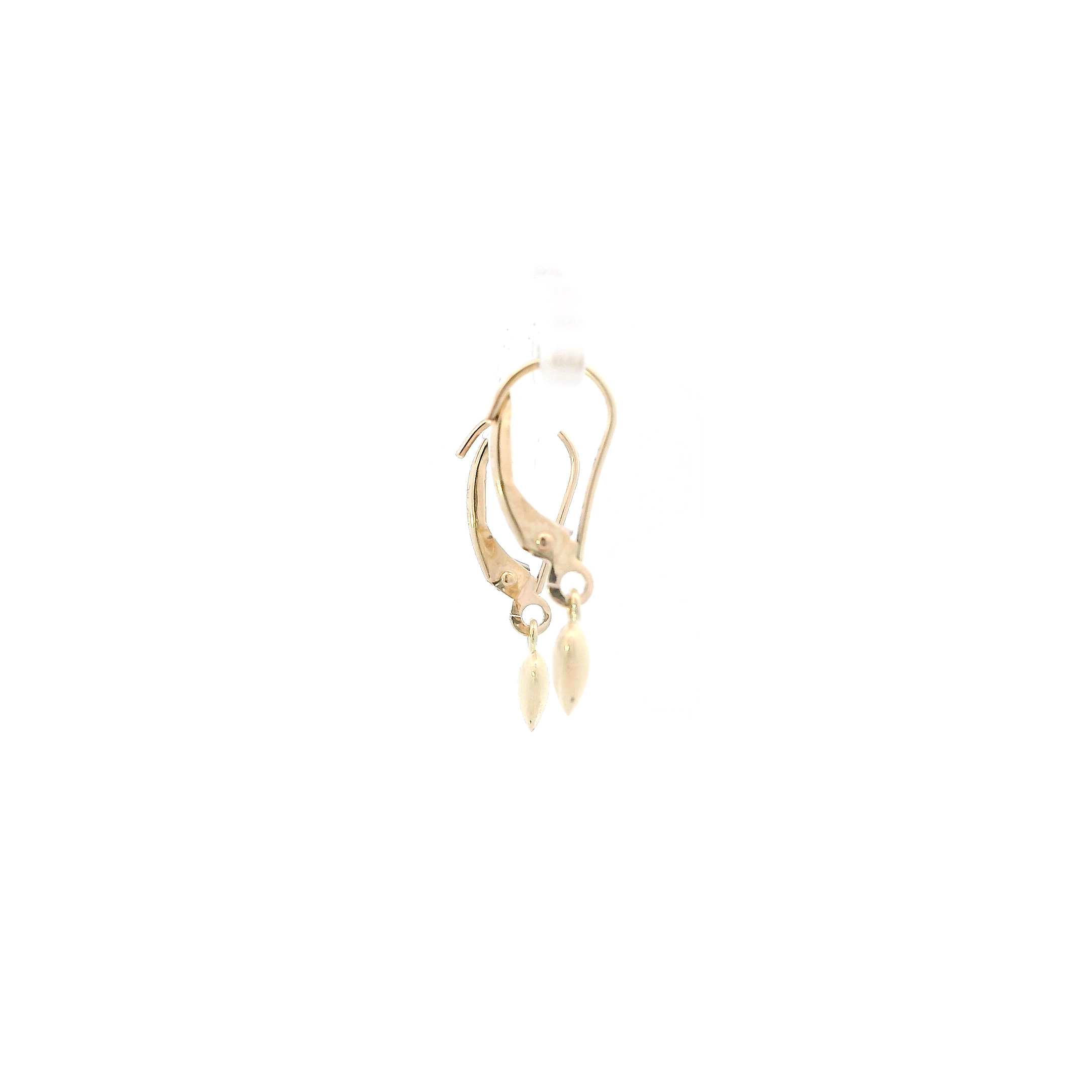 10K Yellow Gold Puff Heart Dangle Lever Back Earrings