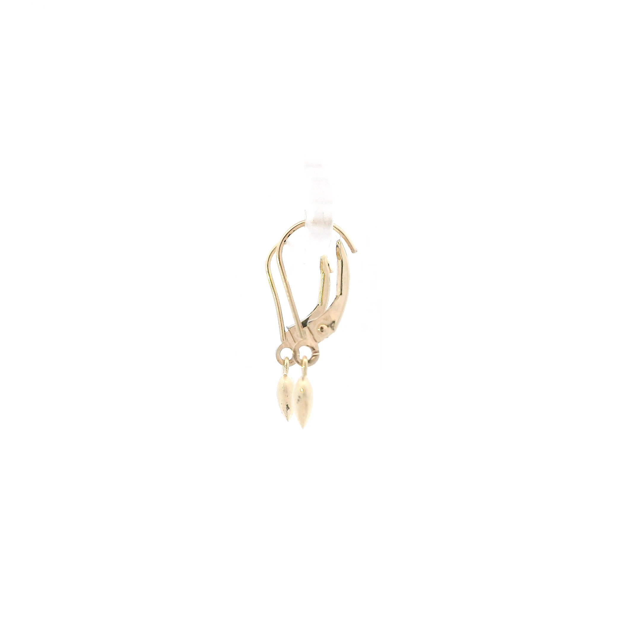 10K Yellow Gold Puff Heart Dangle Lever Back Earrings