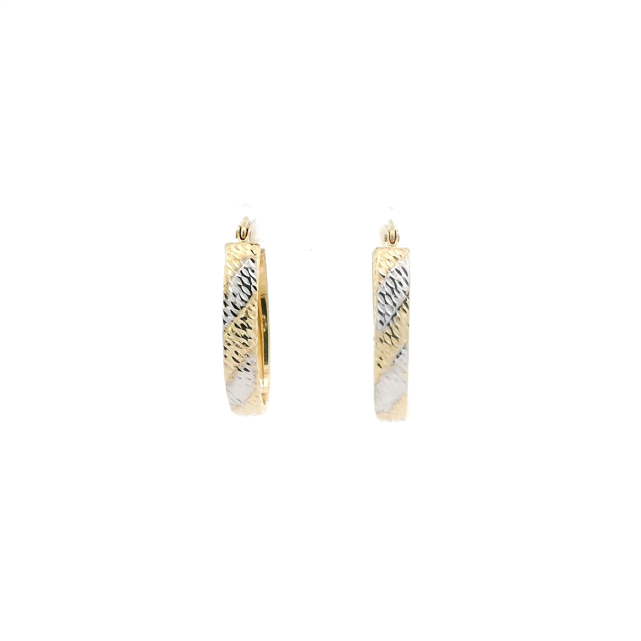 10K Yellow & White Gold Oval Striped Hoop Earrings