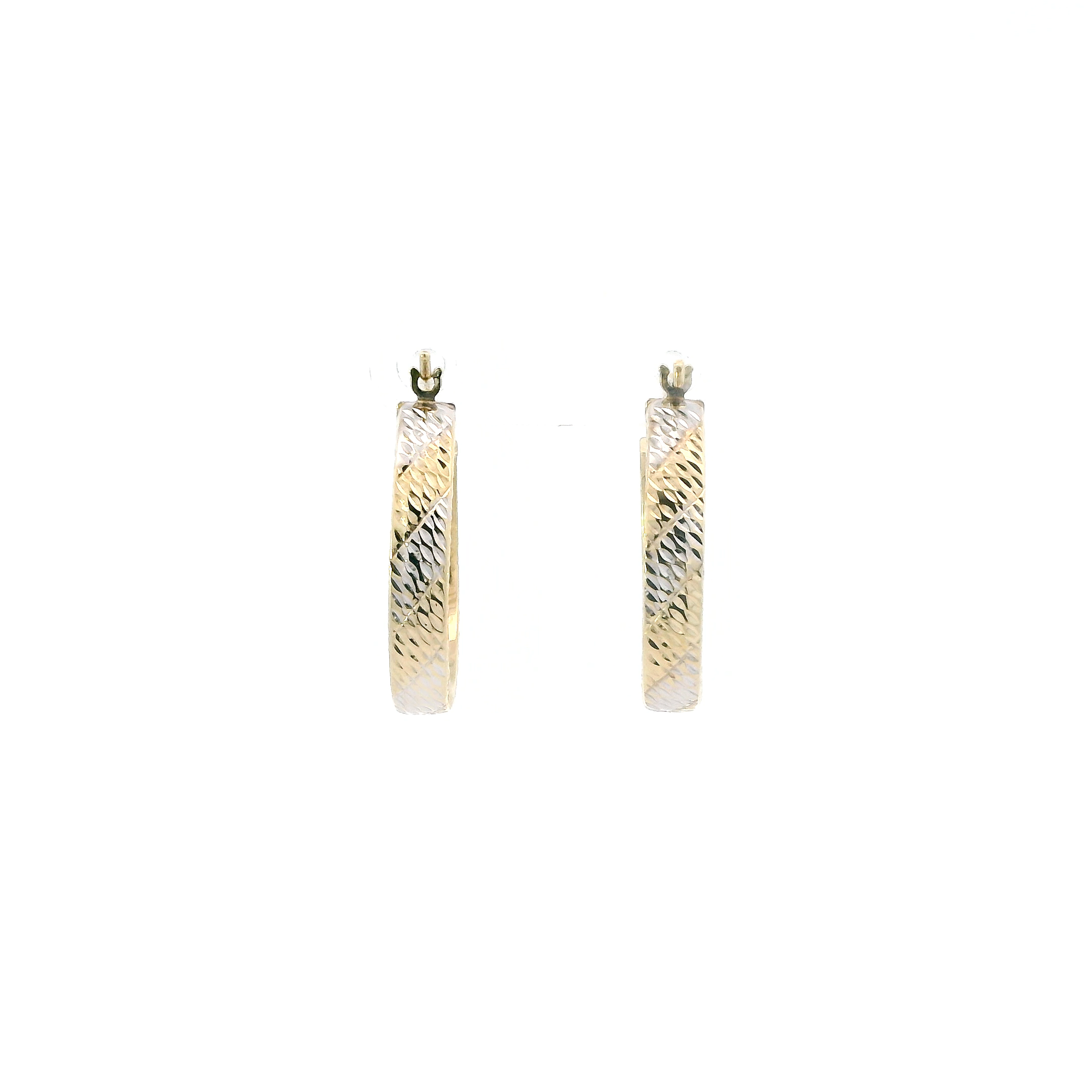 10K Yellow & White Gold Oval Striped Hoop Earrings