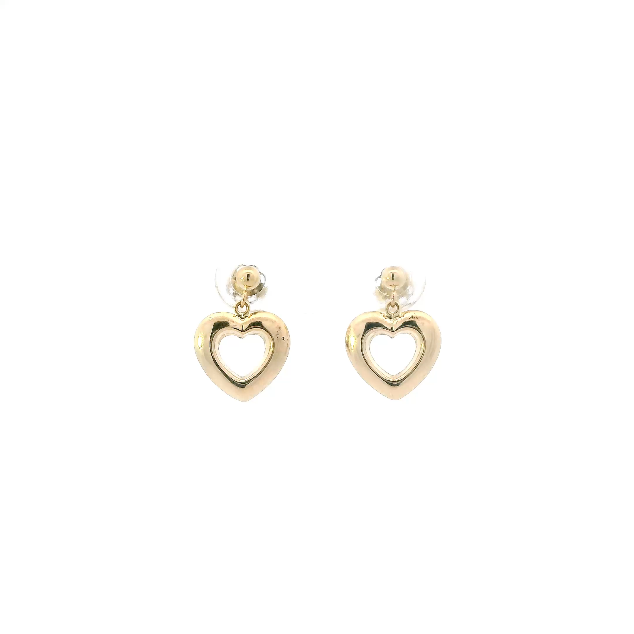14K Yellow Gold Open Heart Dangle Earrings
