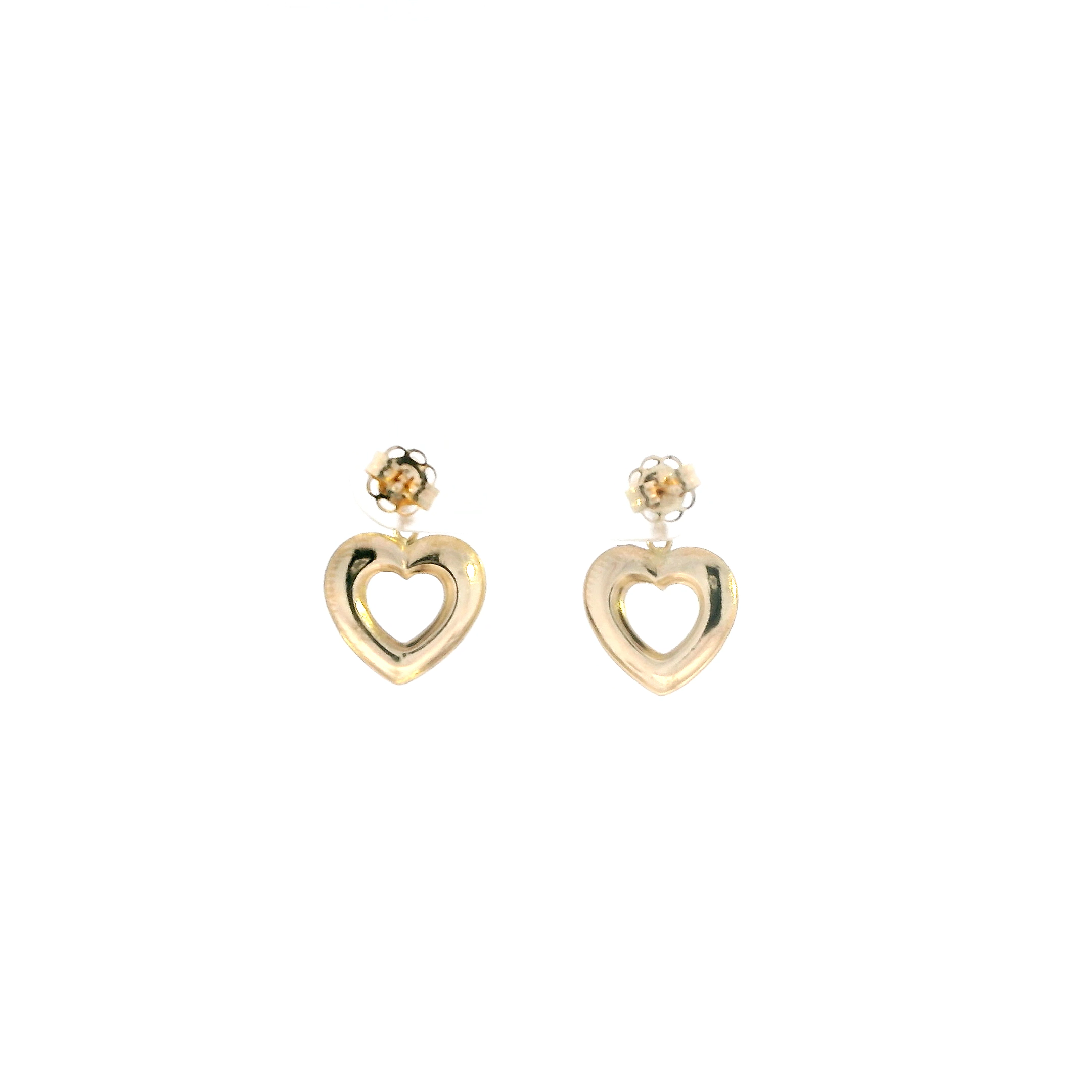 14K Yellow Gold Open Heart Dangle Earrings