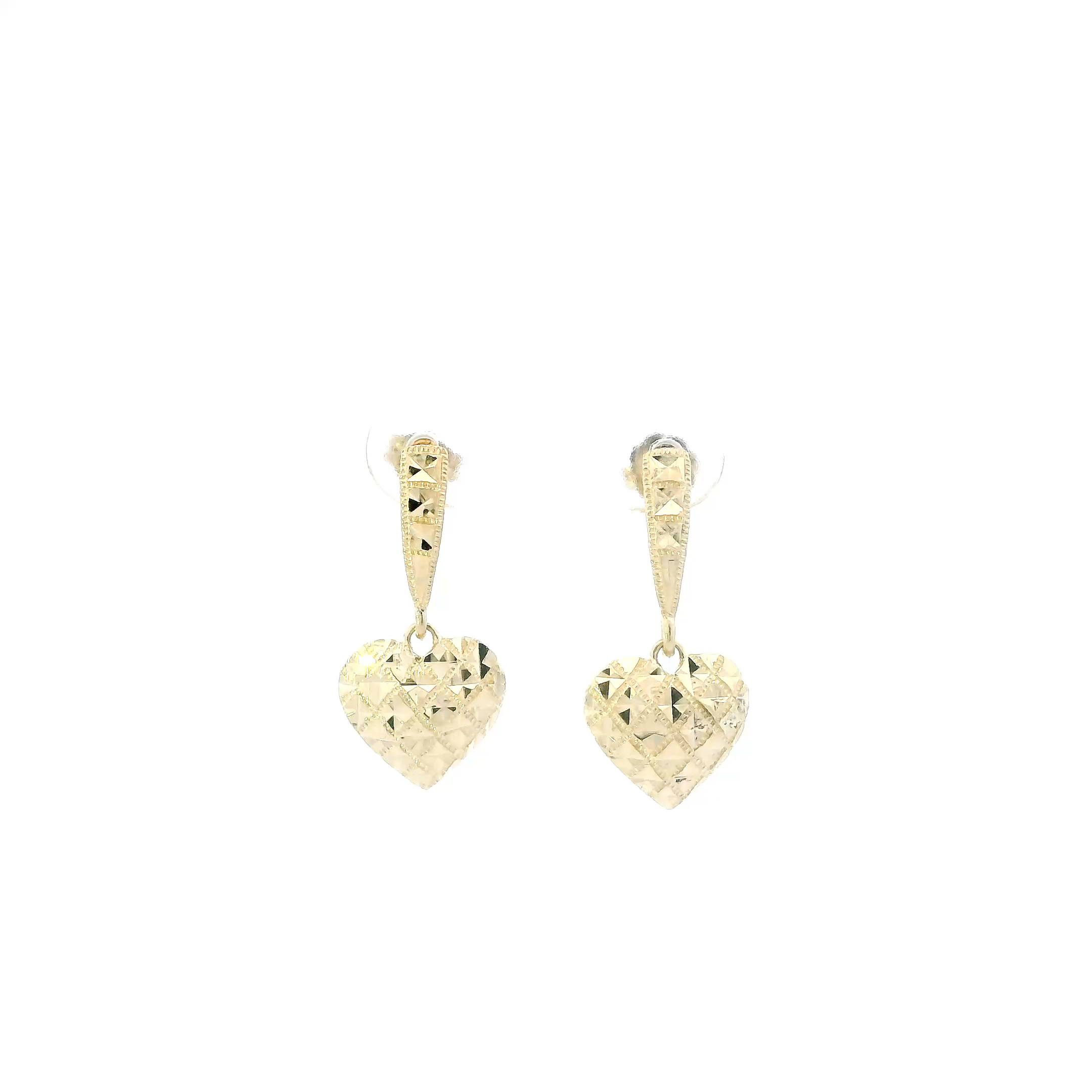 14K Yellow Gold Heart Dangle Earrings
