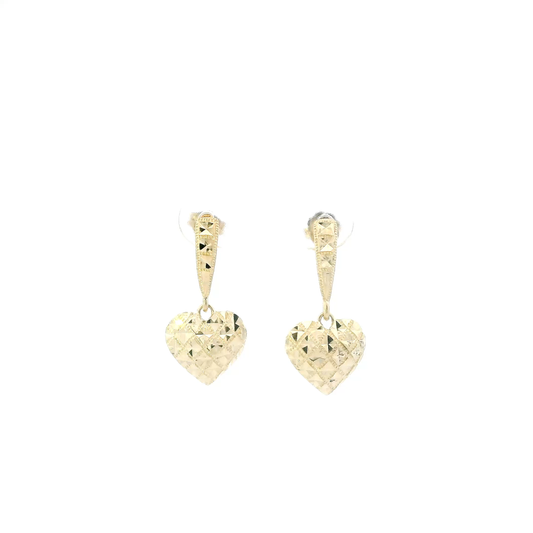 14K Yellow Gold Heart Dangle Earrings