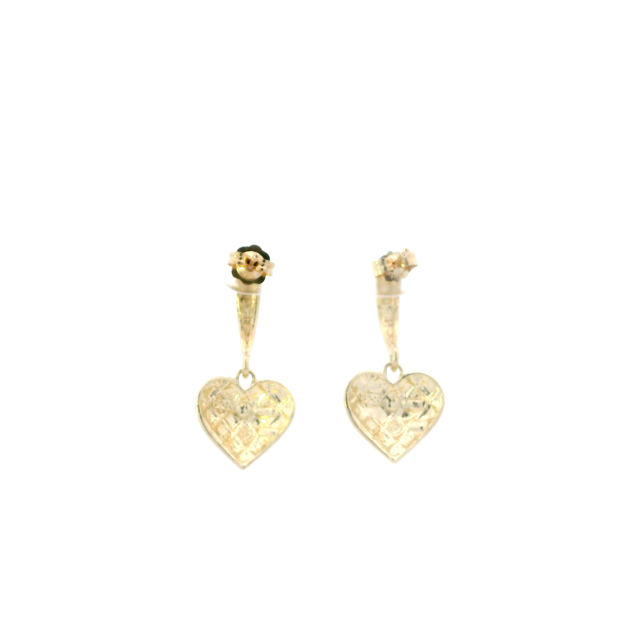 14K Yellow Gold Heart Dangle Earrings