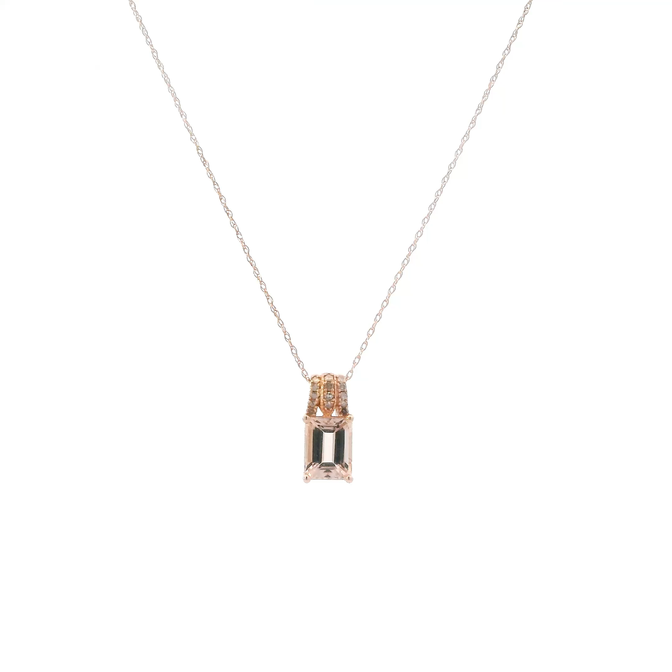 14K Rose Gold Morganite & Diamond Pendant & Rope Chain Set - 0.10ct