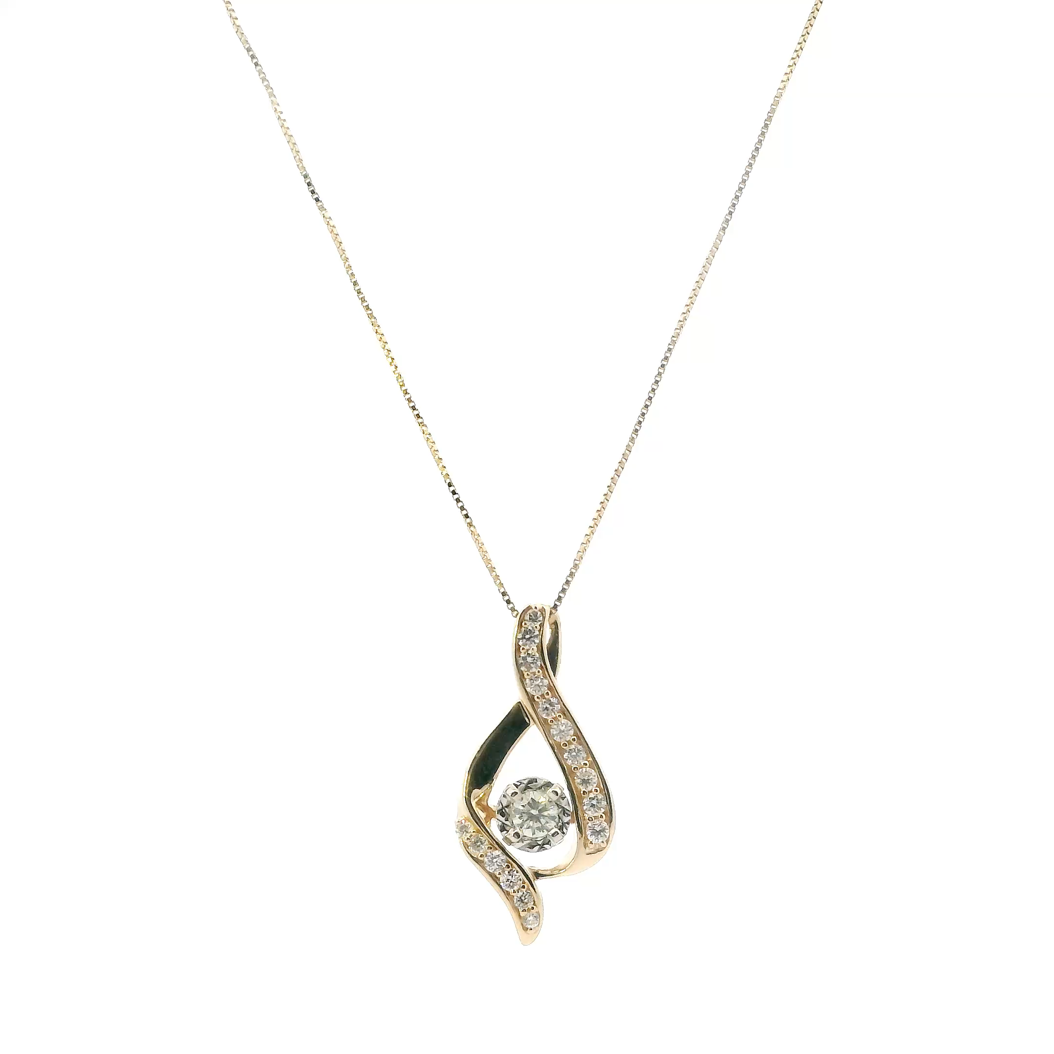 14K Yellow Gold Diamond Pendant & Box Chain Set - 0.41ct