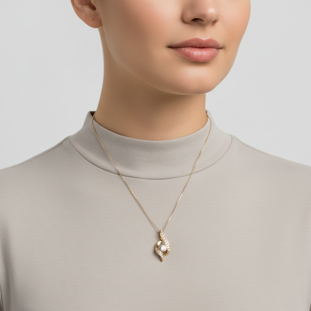 14K Yellow Gold Diamond Pendant & Box Chain Set - 0.41ct